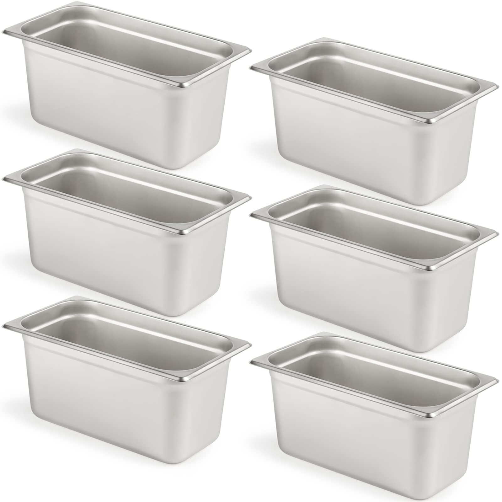 6-Pack CURTA 1/3 Size 6-Inch Deep Anti-Jam Commercial Stainless Steel Hotel Pans - NSF 18/8 Catering Food Storage Pans for Buffets, Steam Tables & Restaurant Kitchens