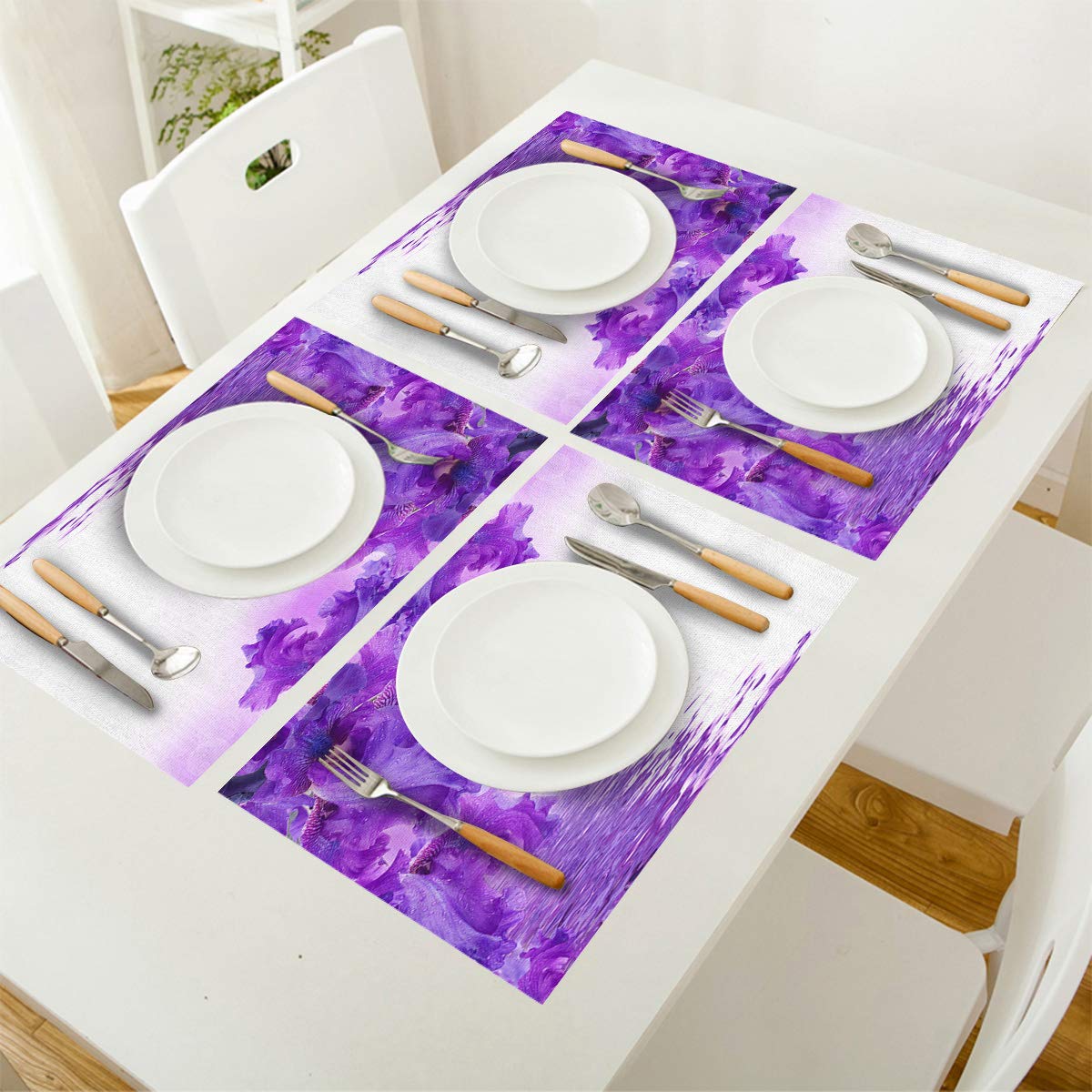6-Pack Purple Iris Flower Sparkling Water Woven Placemats - Heat-Resistant, Washable Table Mats for Dining & Kitchen - Perfect for Dinner Parties, Holiday Meals & Everyday Use