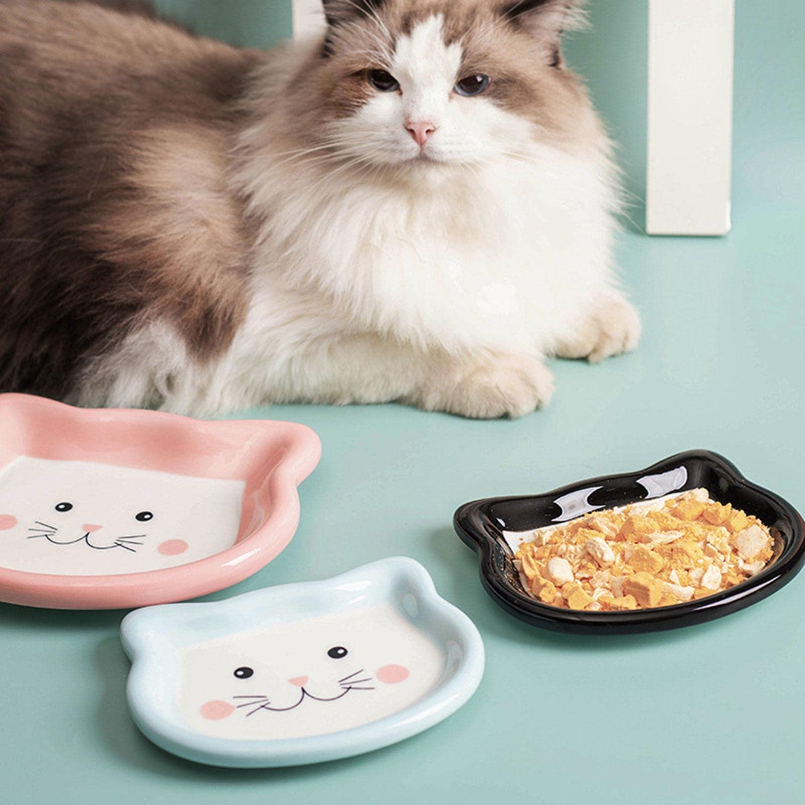 Premium Ceramic Cat Bowl - Small Pet Feeding Dish for Cats, Dogs, Chinchillas | Durable Blue Pet Food Bowl | Perfect for Wet/Dry Food & Water | Ideal for Home, Travel & Vet Visits