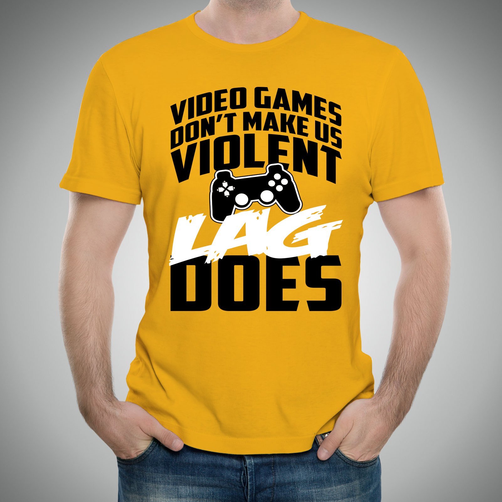 Gaming T-Shirt - 'Video Games Don't Make Us Violent, Lag Does' Funny Gamer Tee for Casual Wear & Esports Events