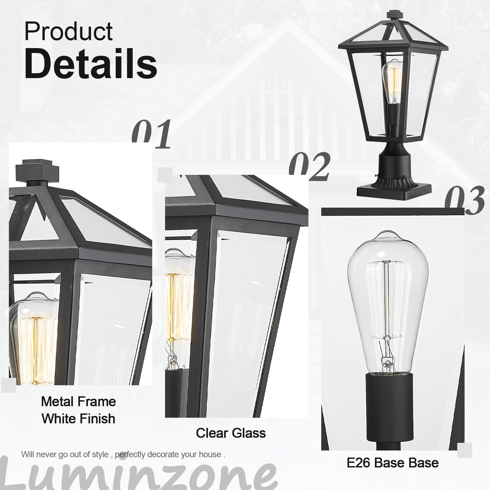 Outdoor Post Light Fixture - Black Aluminum Waterproof & Rust-Resistant Medium Size Lamp Post Lighting for Walkway, Driveway, Patio, Porch | Perfect for Garden, Yard, and Outdoor Pathway Illumination