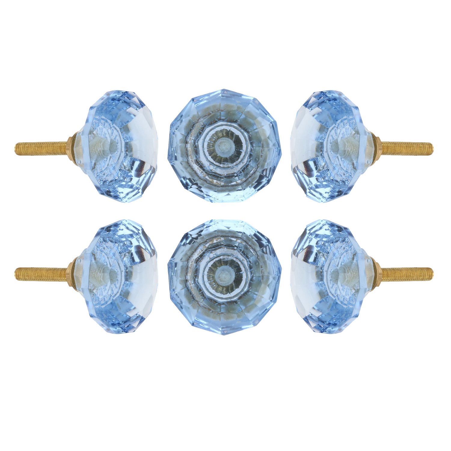 Perilla Home Set of 6 Crystal Cabinet Knobs - Decorative Glass Drawer Pulls for Kitchen Cabinets, Wardrobes & Dressers (Baby Blue) | Vintage Style Hardware for Home Decor & Furniture Upgrade