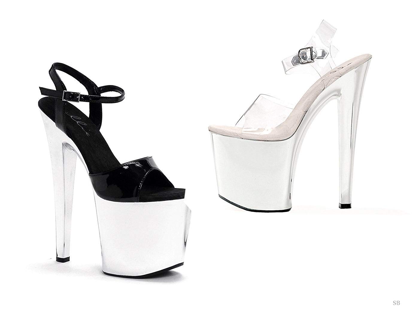 Ellie Shoes Women's 8 Inch High Heel Chrome Sandals - Clear/Silver Size 10 | Perfect for Evening Parties, Prom, and Special Occasions