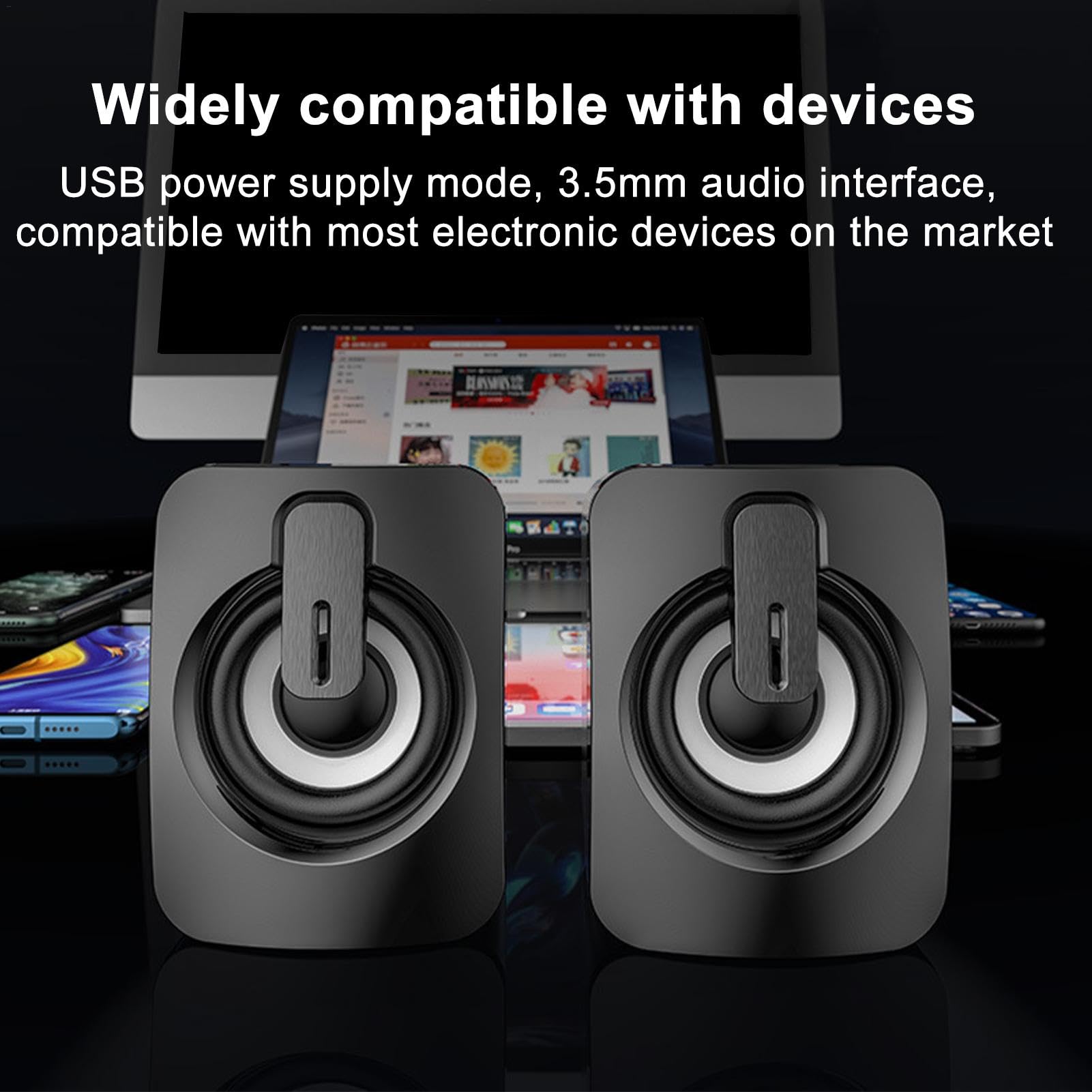 Jubepk Wired Computer Speakers with Volume Control | Compact Desktop Speakers for Home, Office, and Bedside | Enhanced Sound Quality for Gaming, Music, and Video Streaming