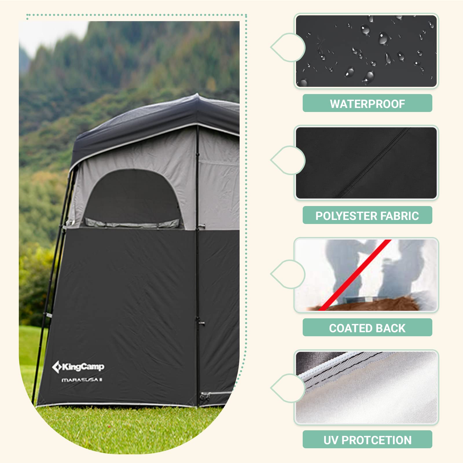 KingCamp Portable Outdoor Shower Tent with Waterproof Shower Bag - Ideal for Camping, Beach, Hiking & Backpacking Trips