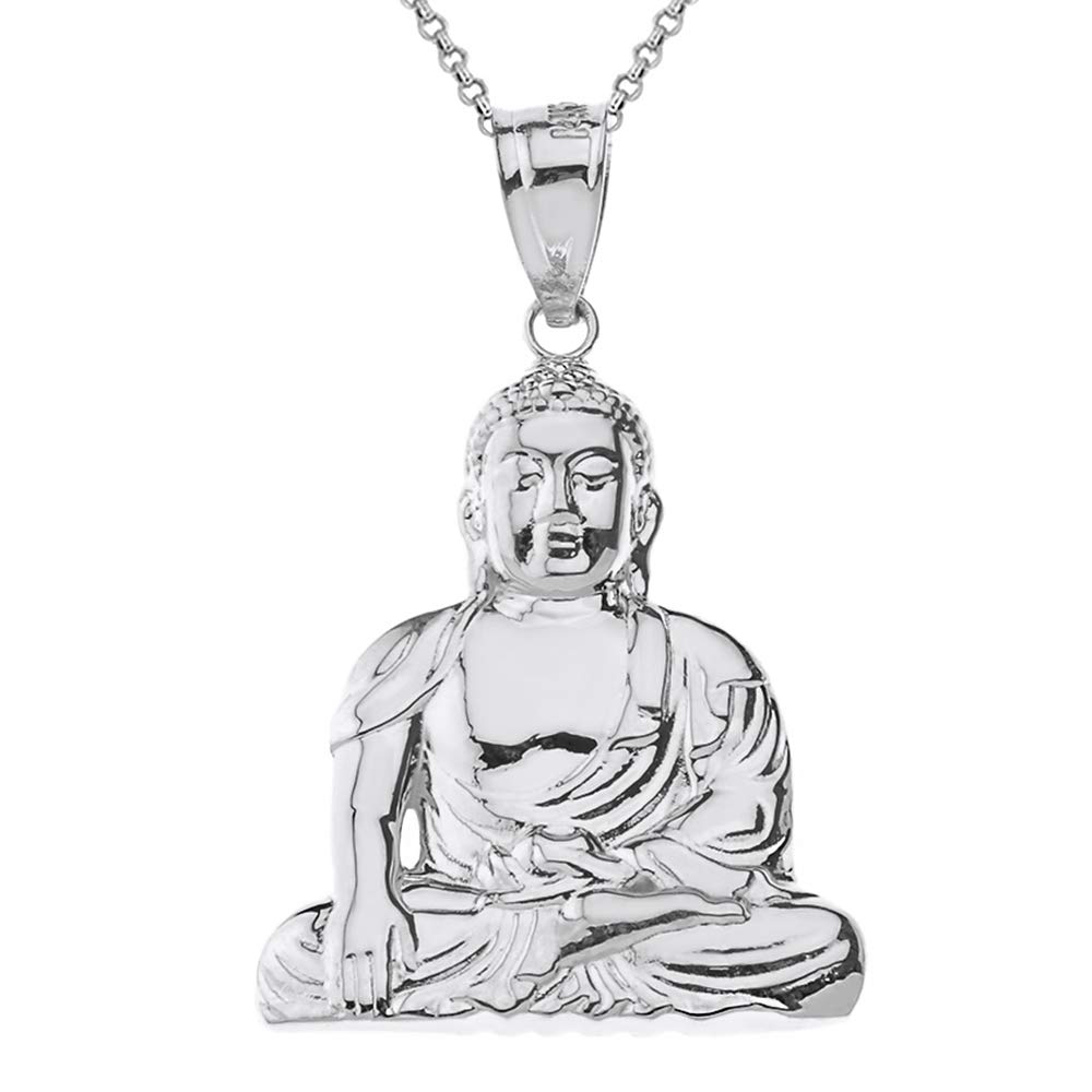 925 Sterling Silver Buddhist Meditation Zen Buddha Pendant Necklace - 1.37