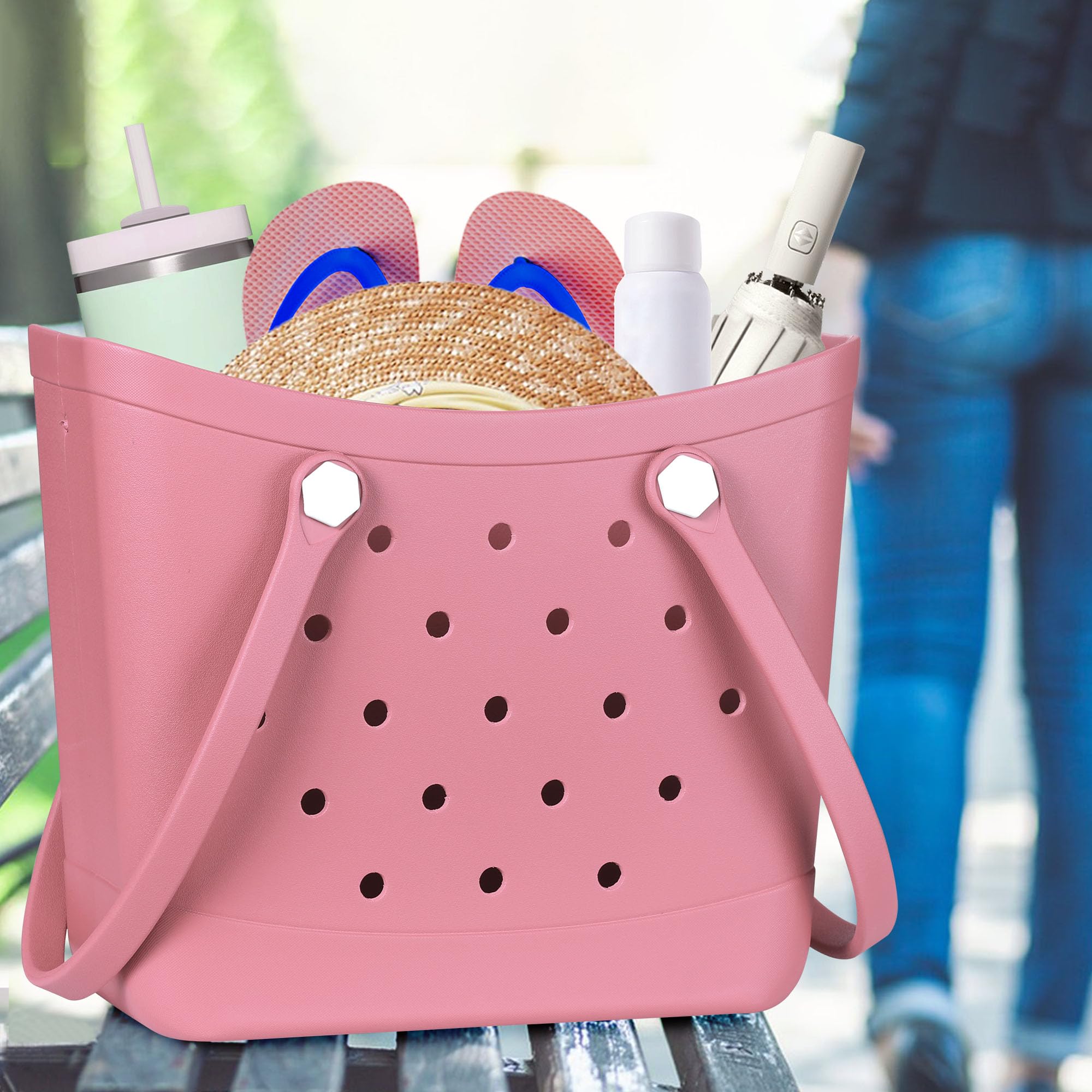 **Waterproof Large Beach Tote Bag - Durable Rubber Tote for Pool, Boat, Groceries & Sports | Perfect for Summer Travel, Shopping & Outdoor Activities**