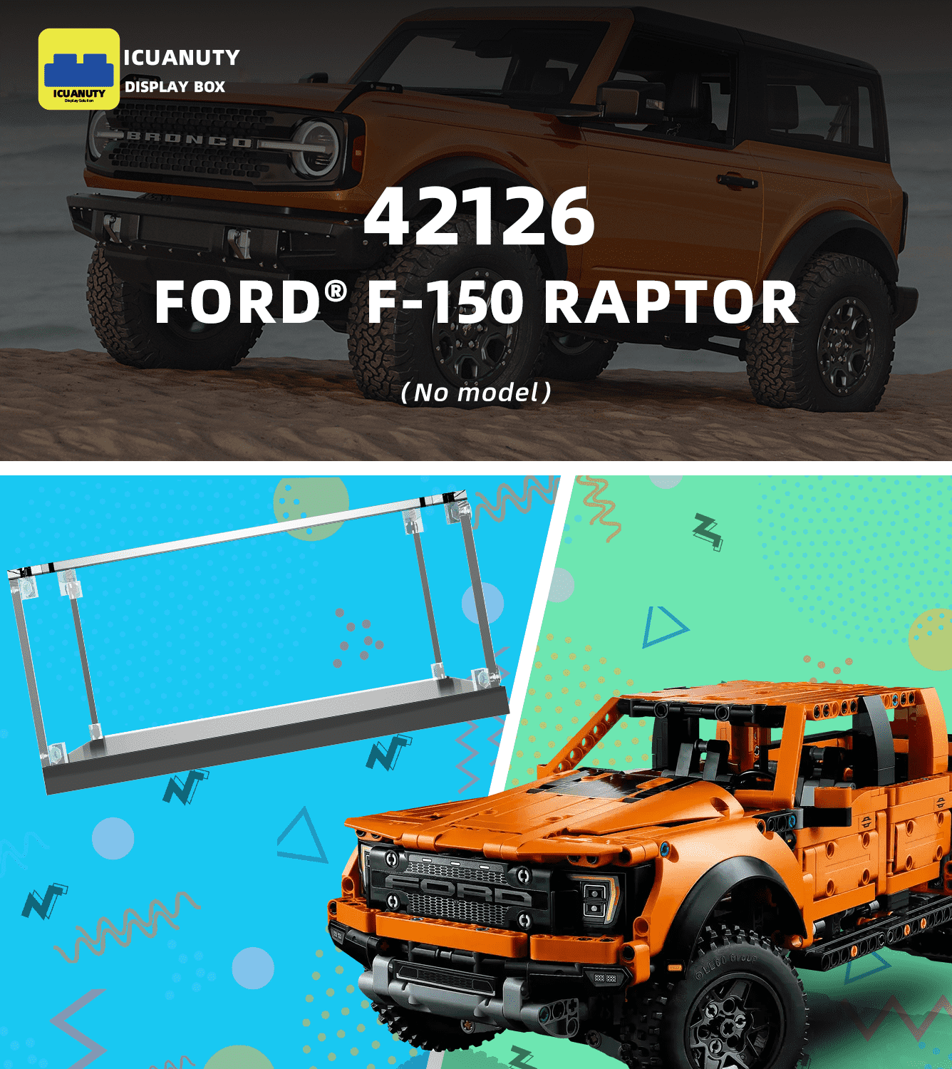 LEGO 42126 Technic Ford F-150 Raptor Display Case - Clear Protective Showcase for Collectible Model Cars - Perfect for Home Office Decor & Toy Storage