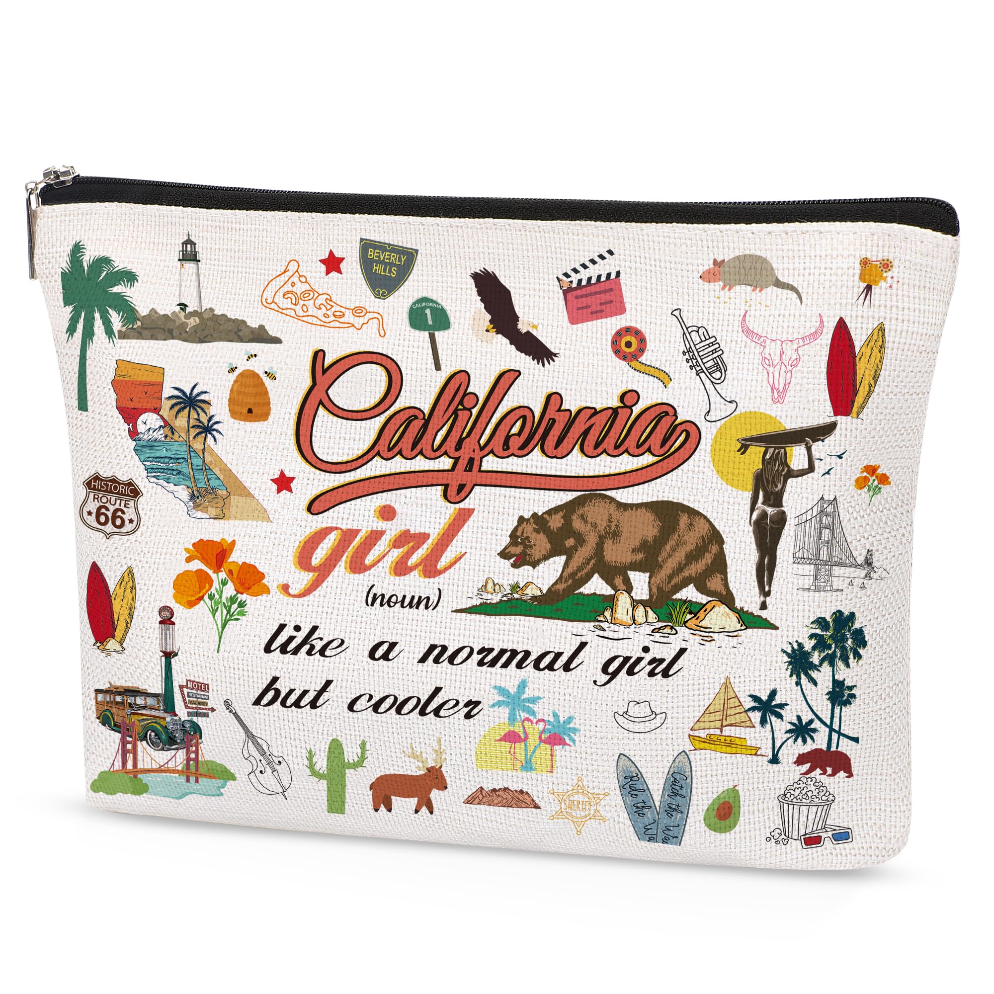 California Girl Funny Makeup Bag - Cute Canvas Cosmetic Pouch with Zipper for Women | Travel Organizer & Gift Idea | Perfect for Beach Trips, Gym Essentials & Daily Cosmetics Storage