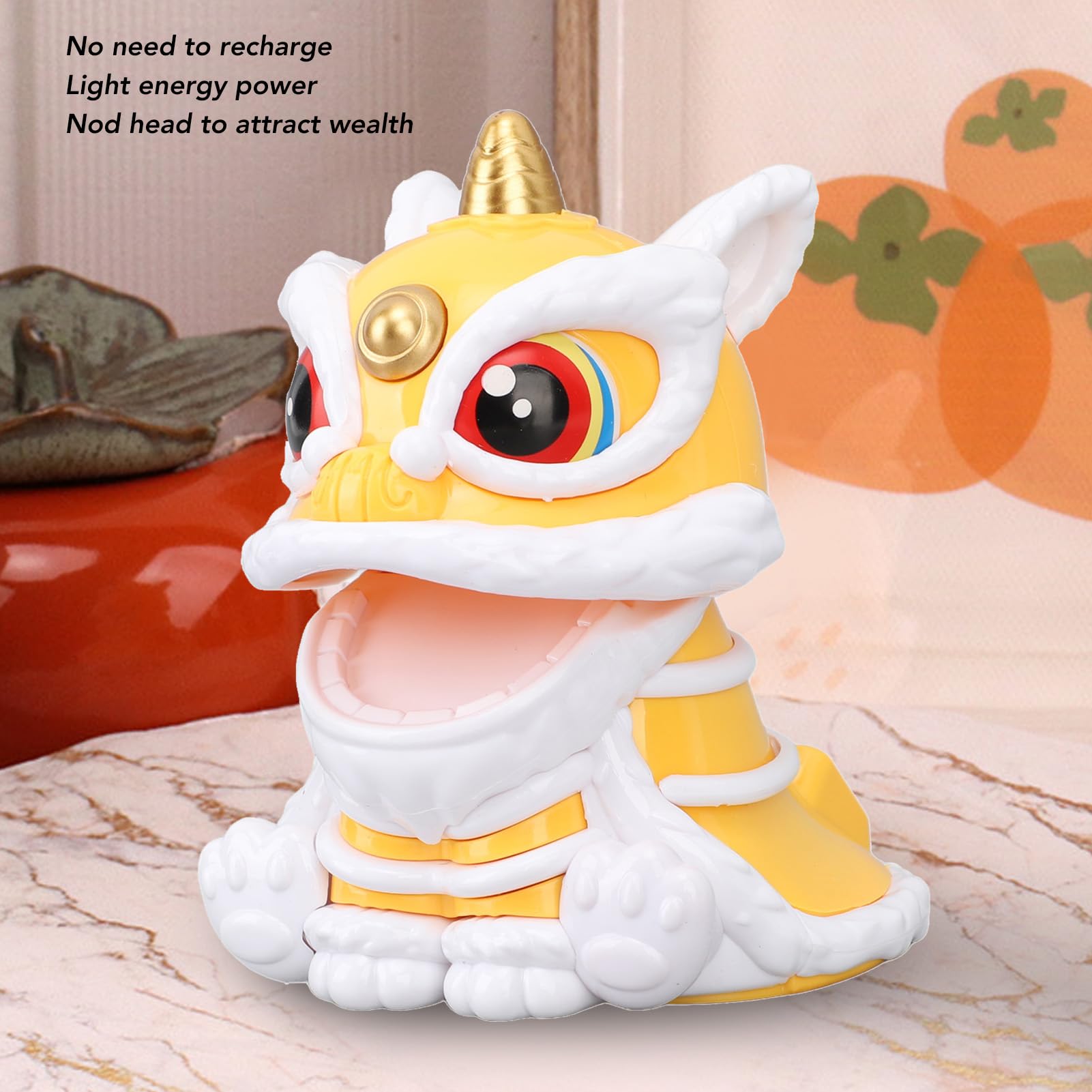 Jerliflyer Solar Powered Dancing Lion Ornament - Chinese New Year Lucky Decoration for Home, Office & Car Interior (Yellow) | Perfect for Lunar New Year Celebrations, Gifts & Feng Shui Decor