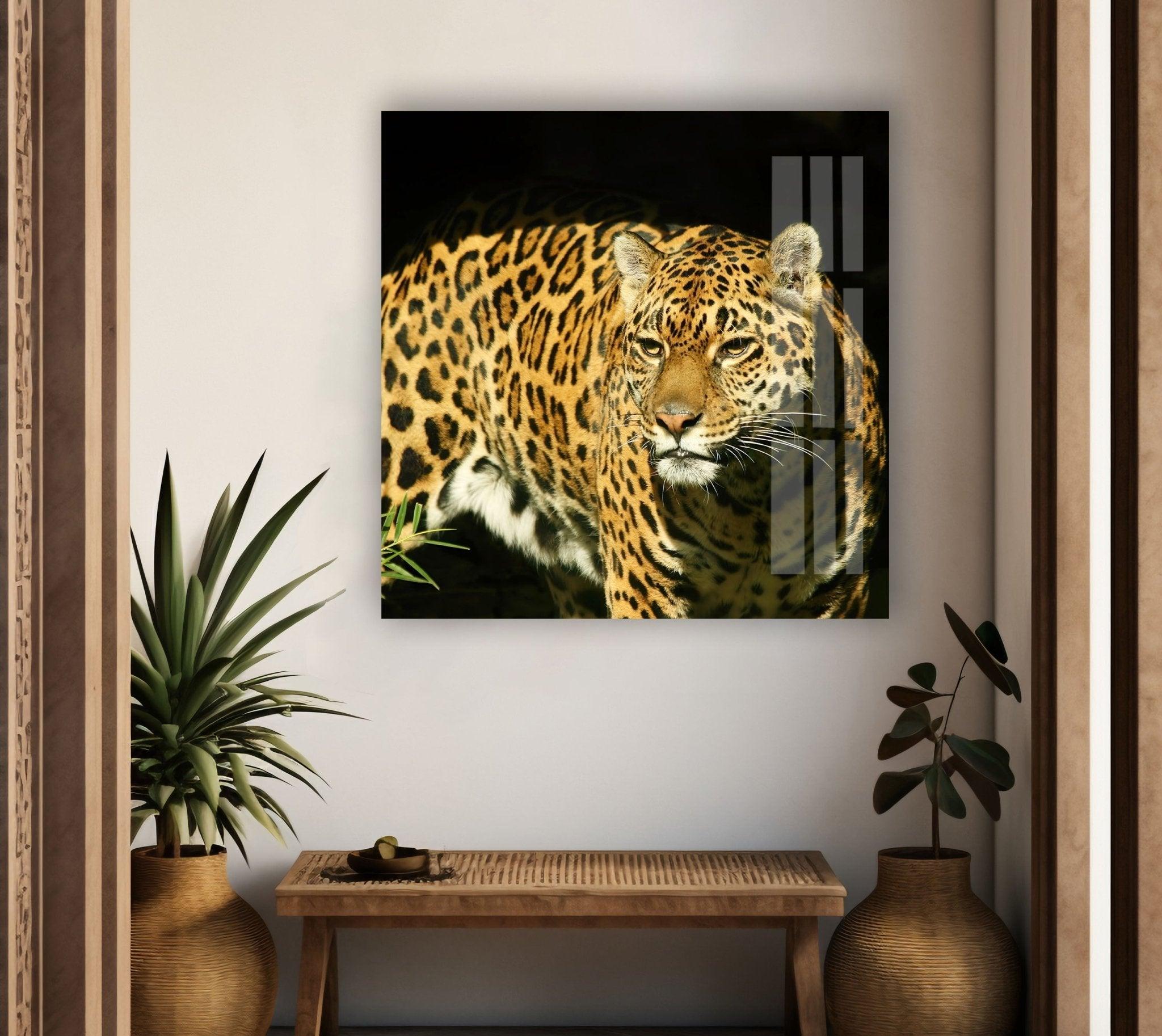 Stunning Amur Leopard Glass Wall Art - Handmade Wildlife Home Decor for Living Room, Bedroom & Office - Unique Animal Print Glass Panel