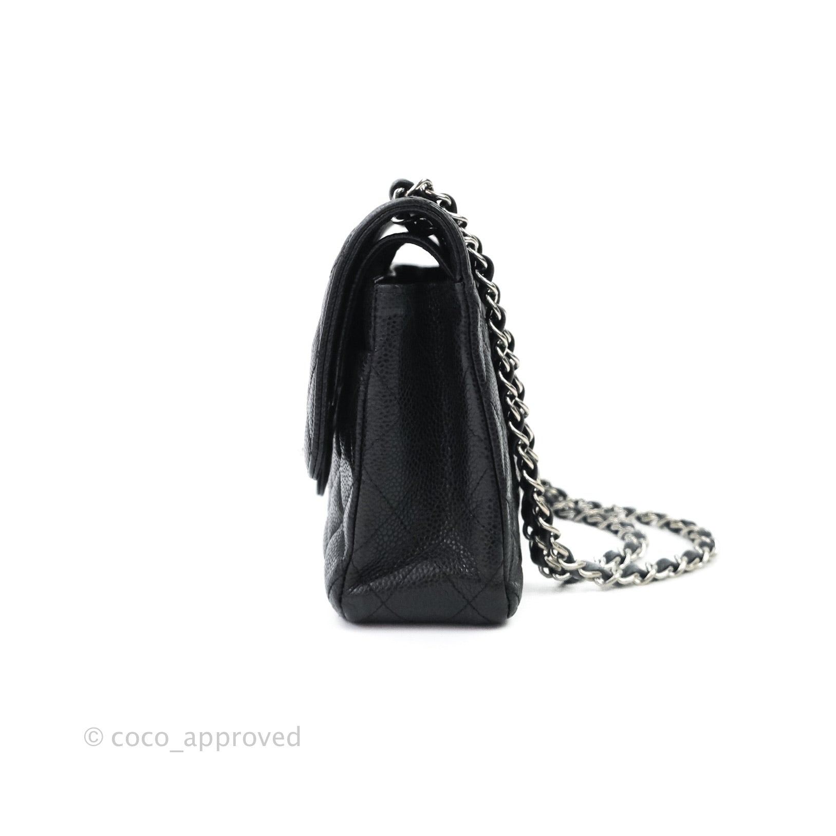 Chanel Classic M/L Medium Double Flap Bag Black Caviar Leather with Silver Hardware - Luxury Designer Handbag for Women, Perfect for Work, Evening Events & Special Occasions