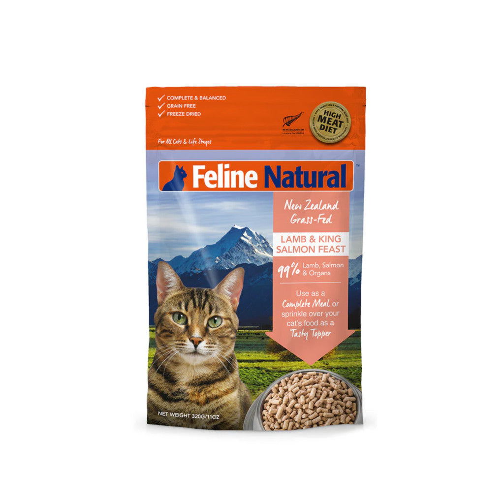 Premium Freeze-Dried Cat Food Variety Pack - Lamb, Chicken, Salmon, Beef & Hoki | Grain-Free, Natural Ingredients | 320g for Adult & Senior Cats | Perfect for Travel, Training & Picky Eaters