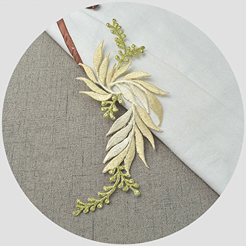 Handmade Applique Embroidered Iron Leaf Flowers (Champagne) - 1 Pair - Elegant Home Decor for Wall, Wedding, Party & DIY Crafts