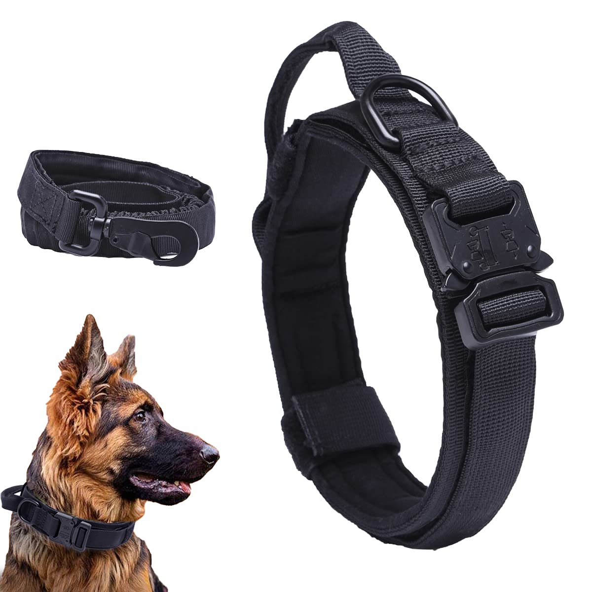 Siudaro Tactical Dog Collar - Heavy Duty Adjustable Nylon Military Collar with Metal Buckle & Control Handle for Training - Perfect for Outdoor Adventures, Hiking & Obedience Training