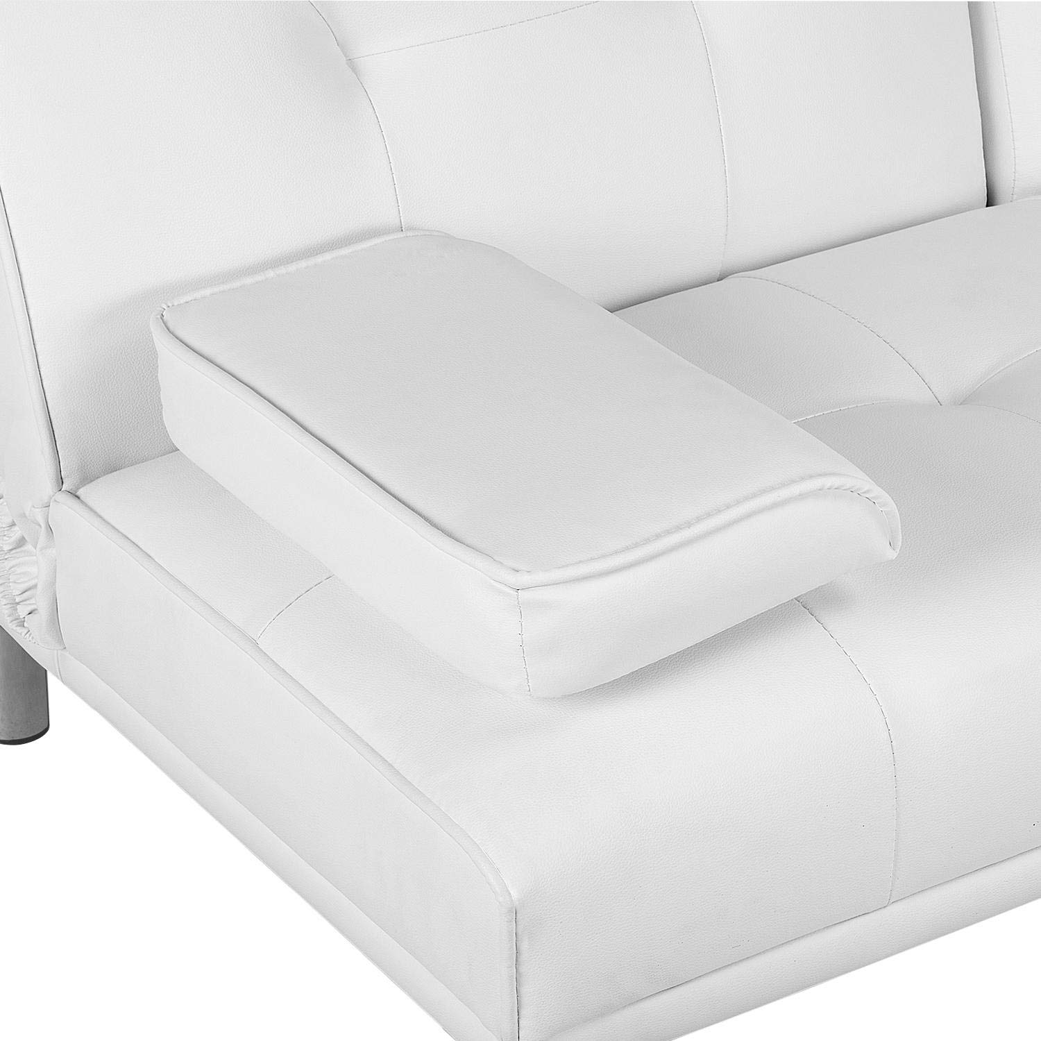 Topeakmart Adjustable Faux Leather Sofa Bed - Modern Convertible Futon Couch with Armrest & Recliner - White Home Furniture for Living Room, Guest Room & Small Spaces