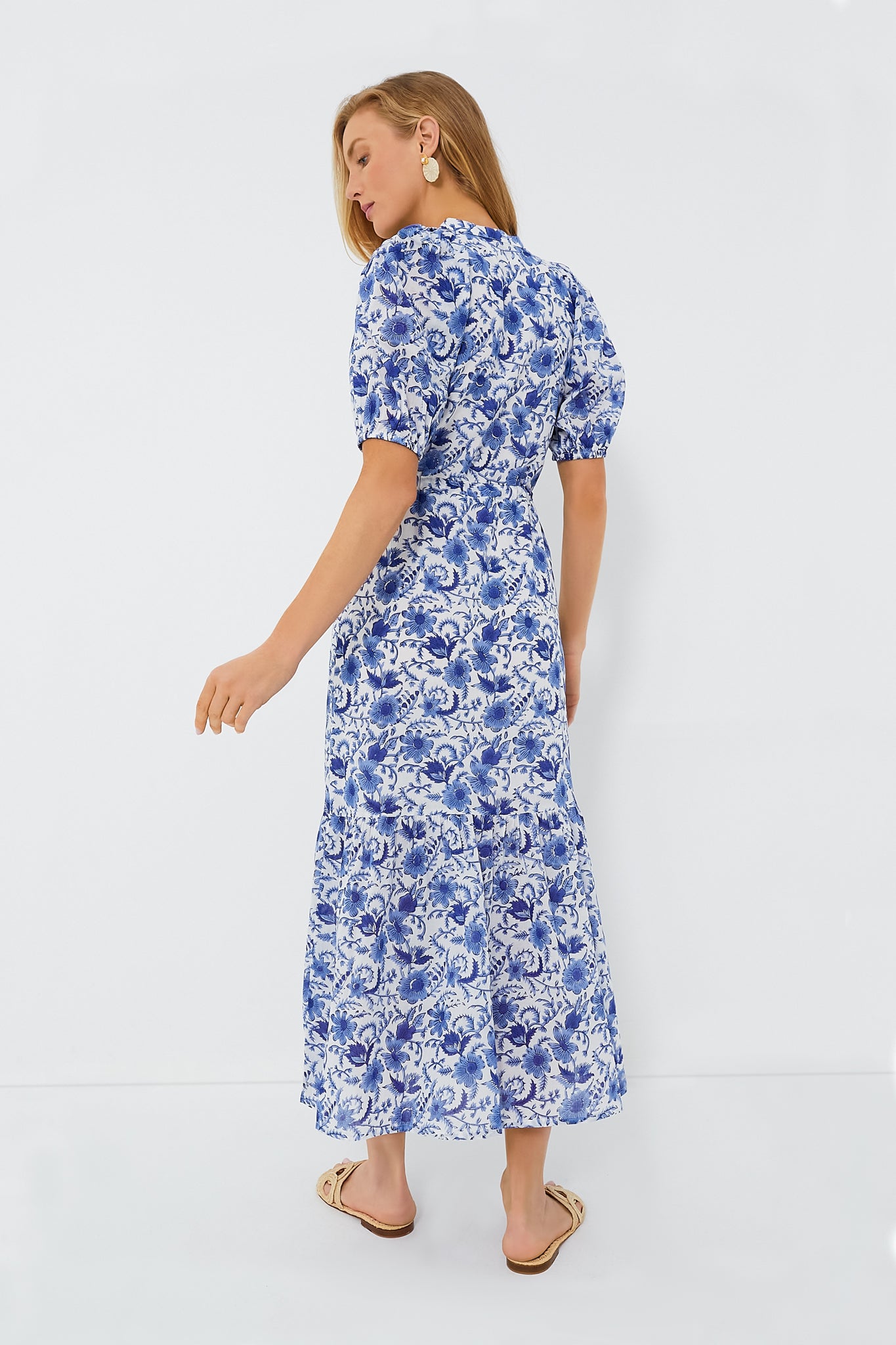 Blue Morning Flower Organic Lucy Dress - Floral Print Summer Maxi Dress for Women | Perfect for Beach Vacations, Weddings & Boho Fashion