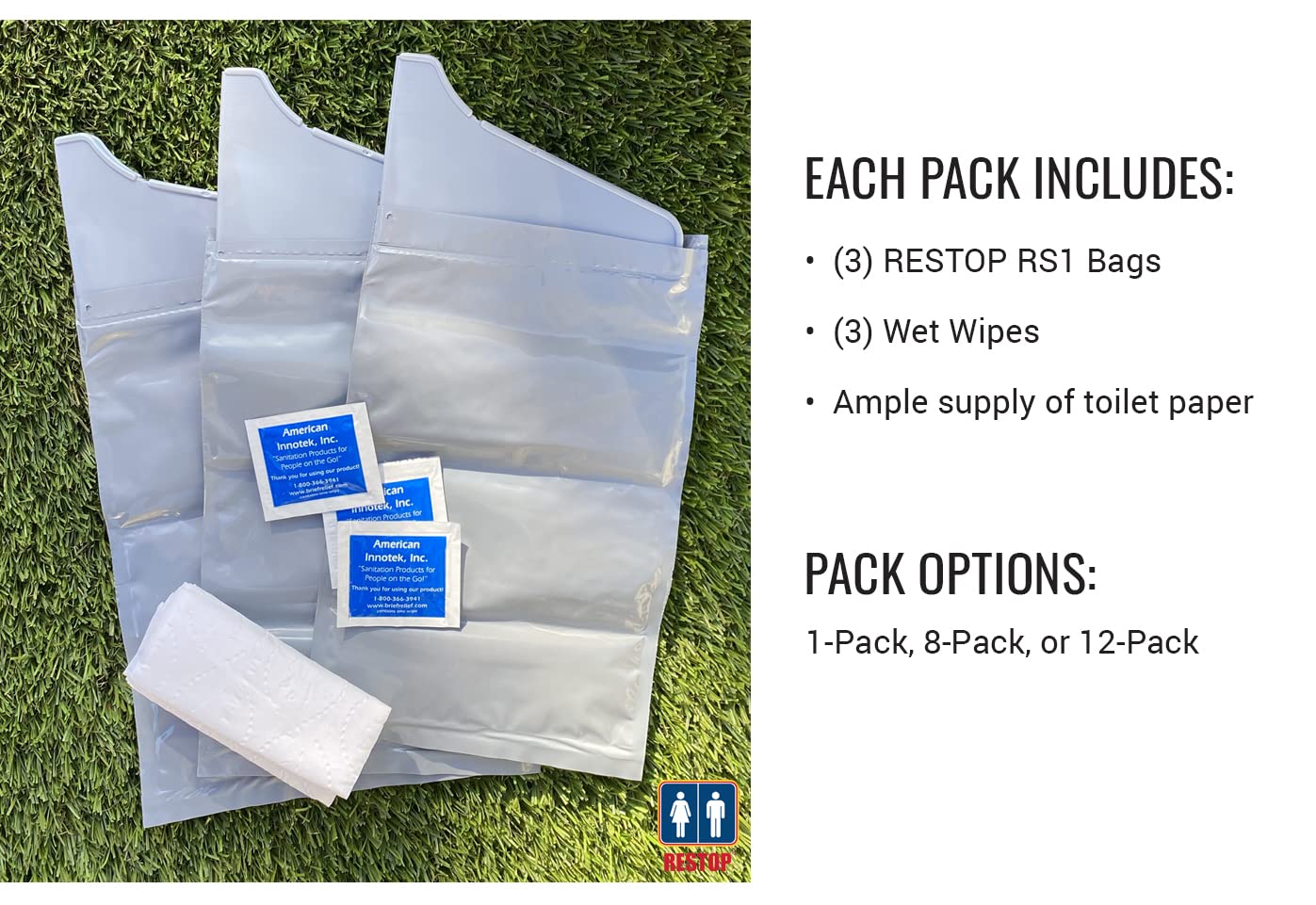 Leak-Proof Portable Toilet Waste Bags for Liquids Only - Includes Toilet Paper & Wet Wipes (3 Urinal Bags per Pack) - Ideal for Camping, Travel, and Emergency Use