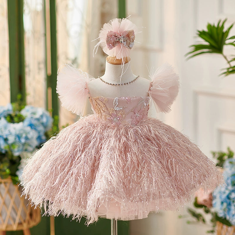 Pink Princess Round Tea Length Tulle Flower Girl Dress - Perfect for Weddings, Birthday Parties & Special Occasions