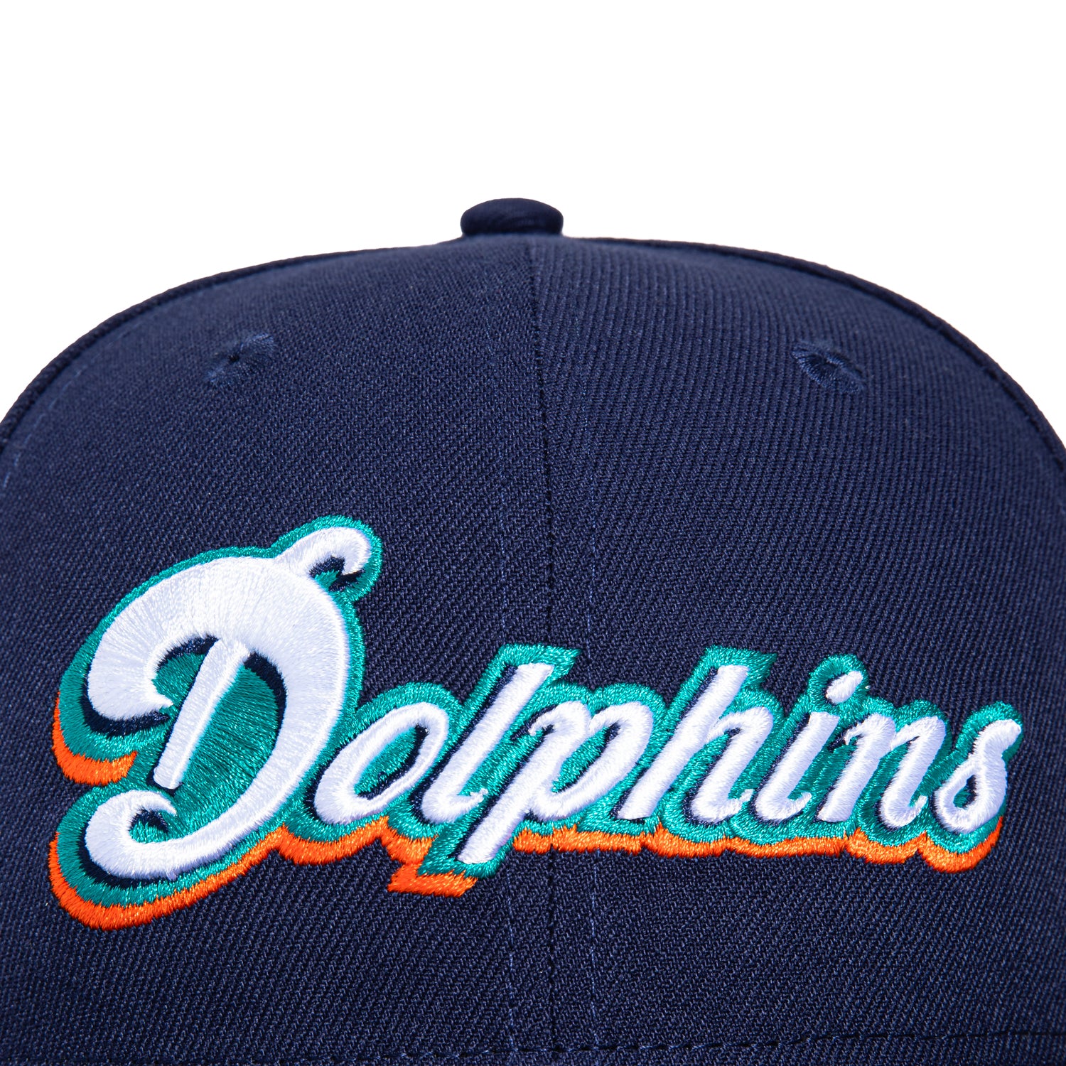 New Era 59Fifty Miami Dolphins 50th Anniversary Patch Script Hat - Light Navy | NFL Officially Licensed Snapback Cap for Men & Women | Perfect for Football Games, Fan Collections & Streetwear Fashion