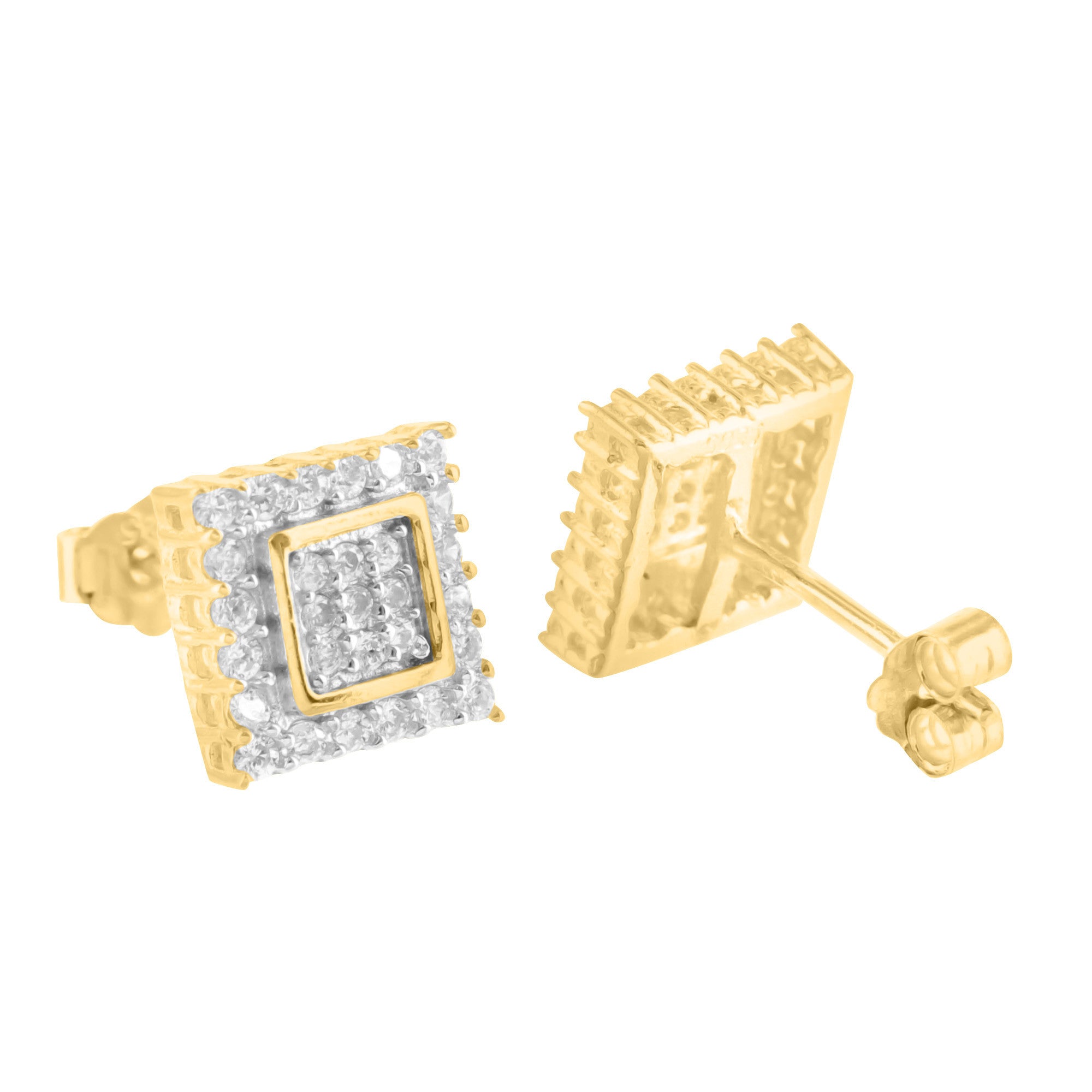 14K Yellow Gold Plated 925 Sterling Silver Lab-Grown Diamond Square Stud Earrings for Women - Perfect for Weddings, Parties & Everyday Elegance