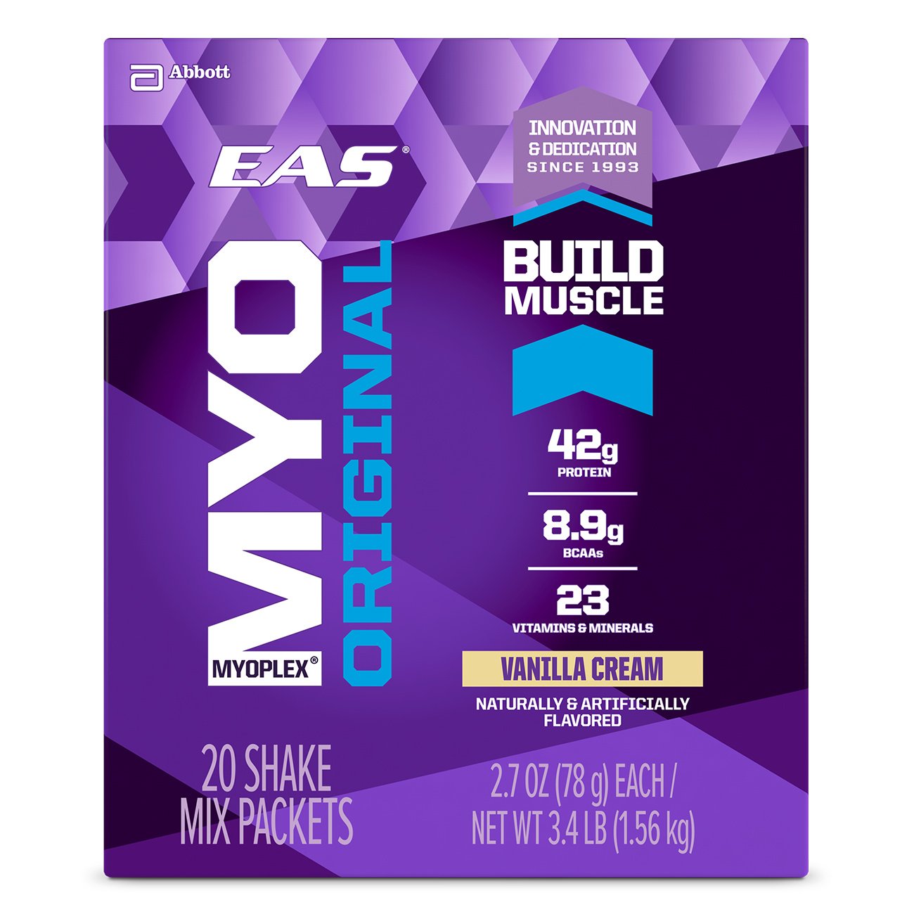 EAS Myoplex Original Protein Powder Packets - Vanilla Cream Flavor, 2.7 oz (20 Count) | High Protein Meal Replacement for Muscle Recovery & Weight Management | Perfect for Post-Workout, On-the-Go Nutrition & Fitness Enthusiasts