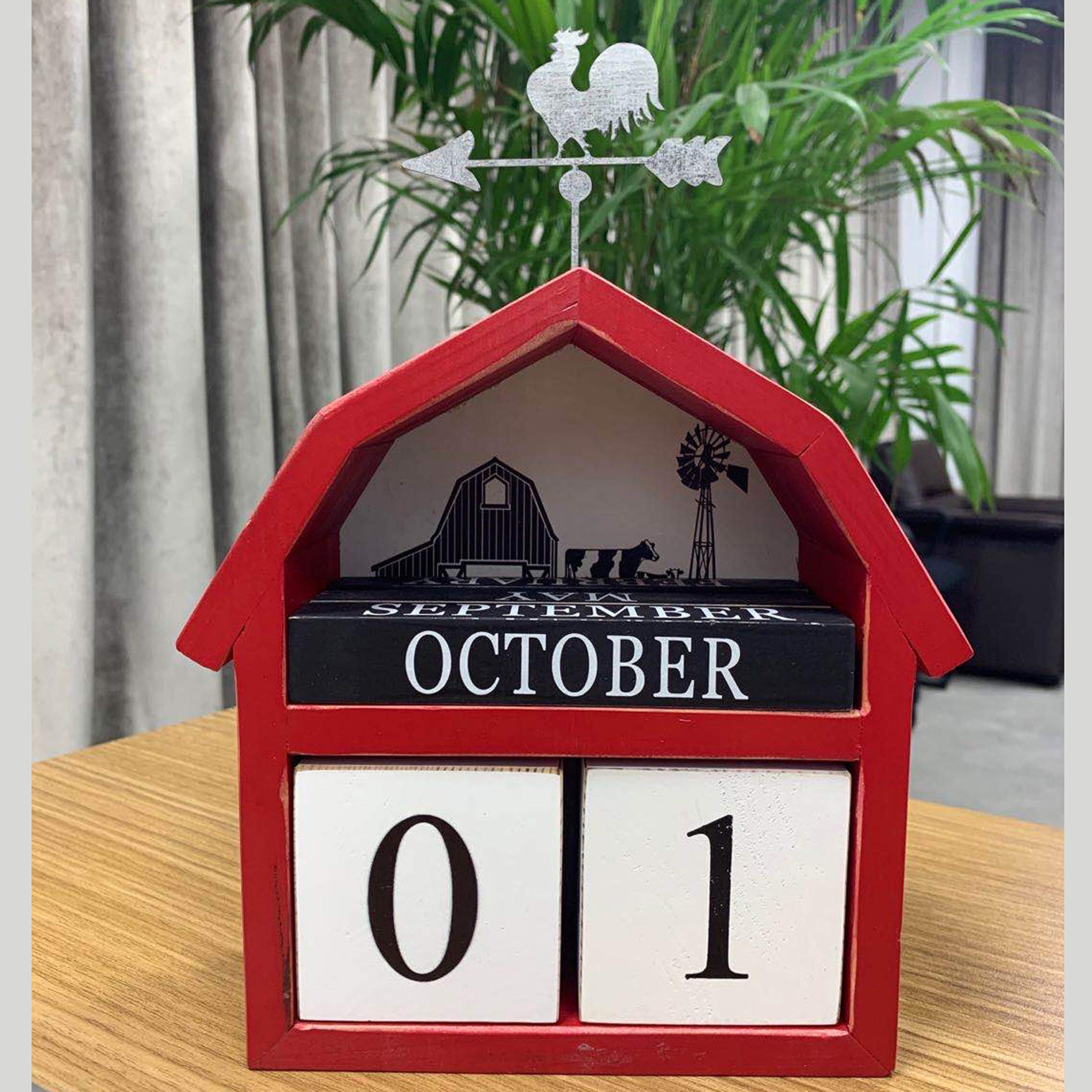 Rustic Wooden and Metal Block Calendar - Farmhouse Style Tabletop Decor for Office & Home | Perfect Desk Organizer for Planning, Gifts, and Seasonal Decor