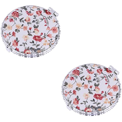 FOMIYES 4 Pack Vintage Mini Folding Makeup Mirror - Portable Double-Sided Cosmetic Mirror with Chinese Floral Design, Small Round Pocket Mirror for Travel, Purse & Vanity (Random Colors)