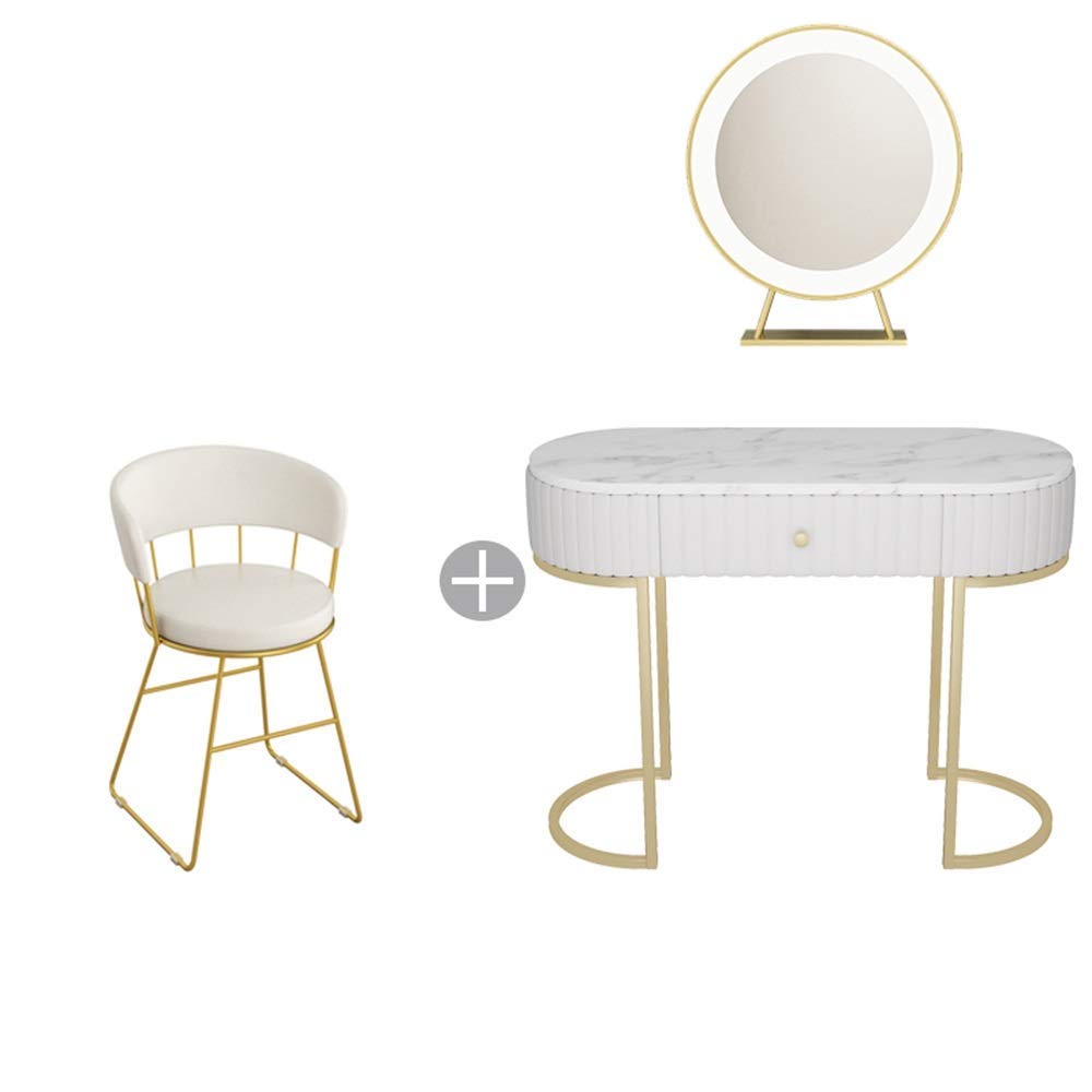 **Adjustable Brightness LED Mirror Vanity Table Set with Cushioned Stool & Marble Top - Entryway Sofa, Hall Console, or Bedroom Dressing Table for Makeup & Home Decor**    *(Perfect for Bedroom Vanity, Closet Organization, or Elegant Hallway Decor)*