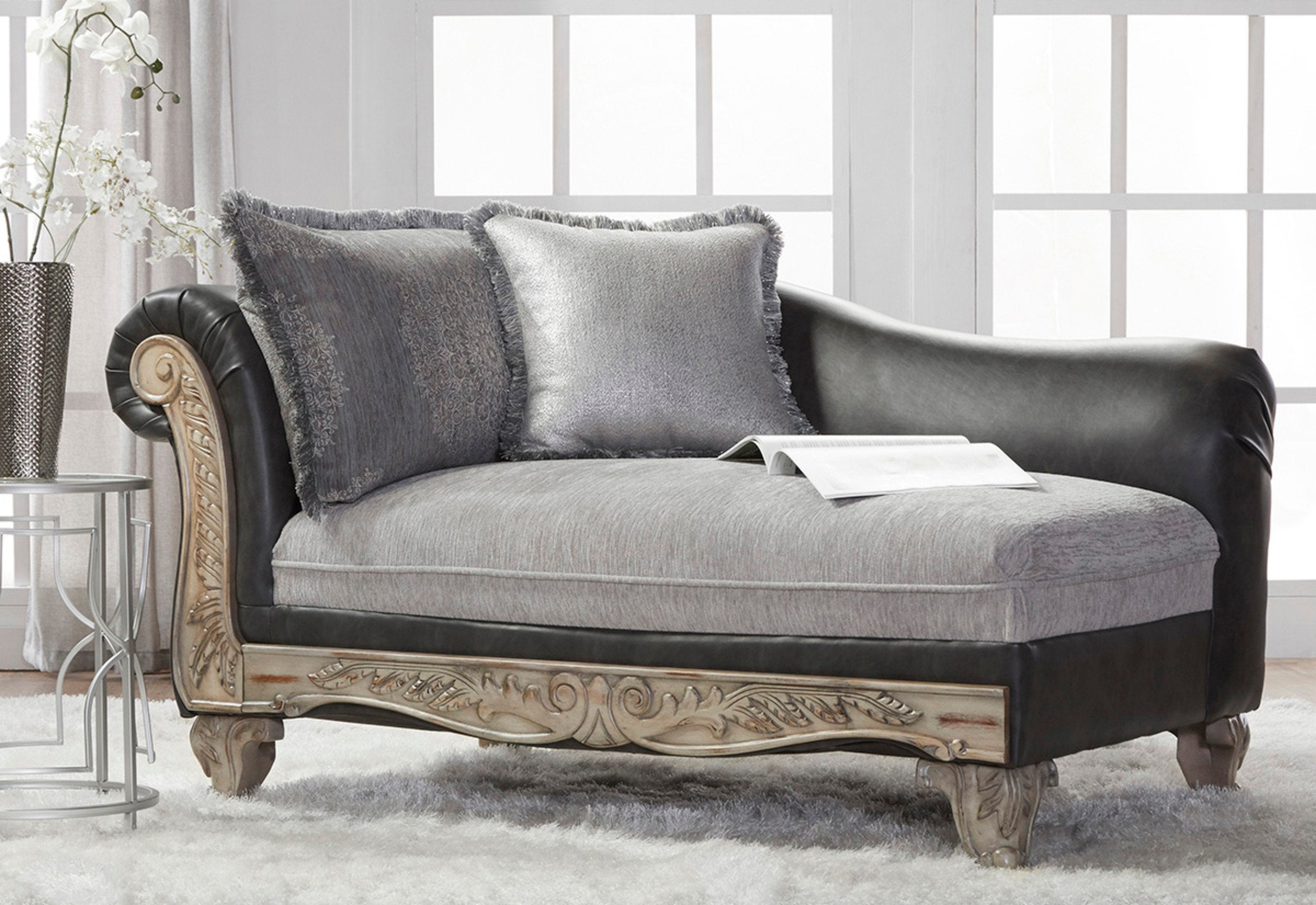 San Marino 2-Tone Fabric and Wooden Frame Chaise Lounge in Gray - Perfect for Living Room, Bedroom, or Office Relaxation