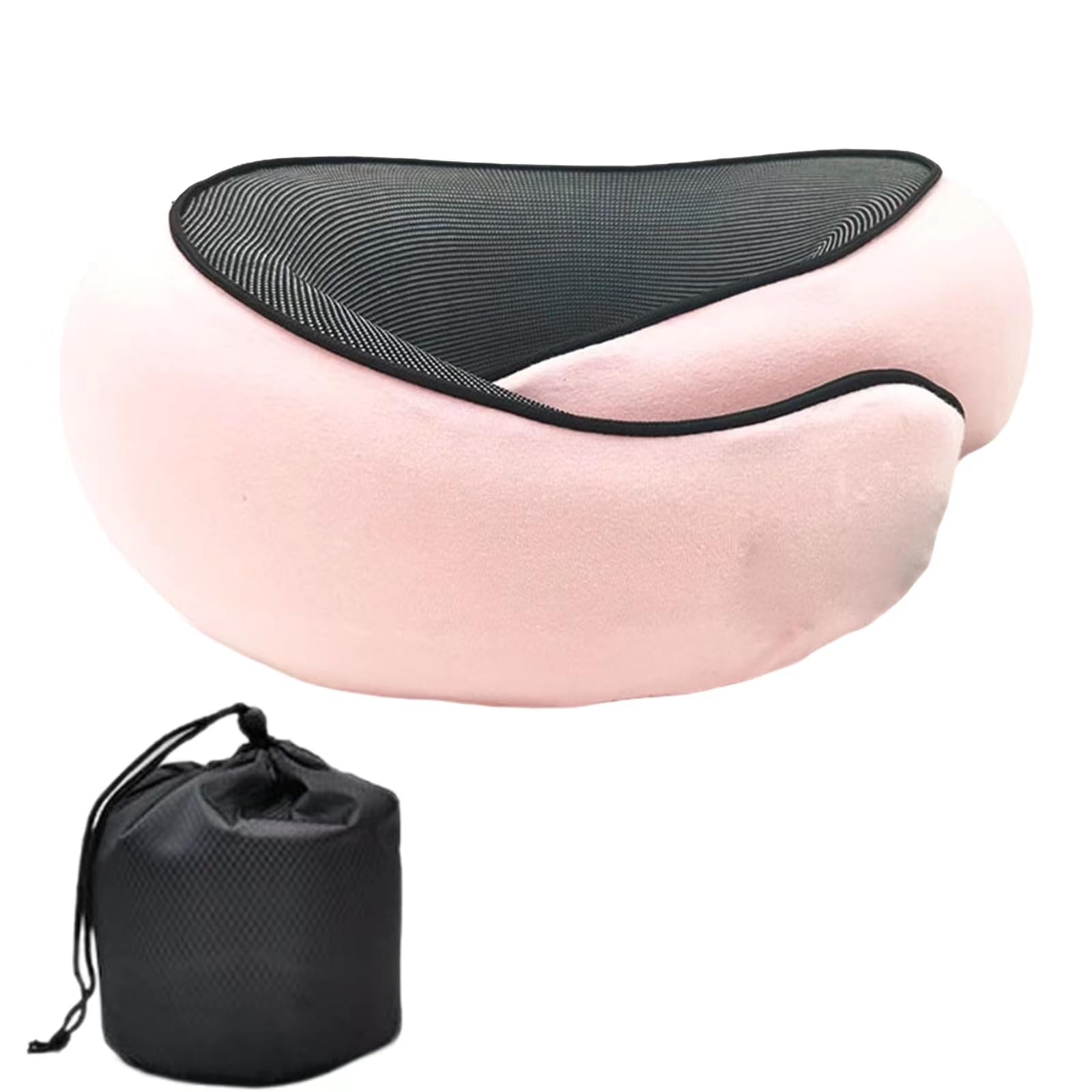 Flyhugz Memory Foam Travel Neck Pillow for Airplanes & Cars - Ergonomic Support for Long Flights, Road Trips & Office Naps (Pink) | Perfect for Business Travelers, Commuters & Home Use