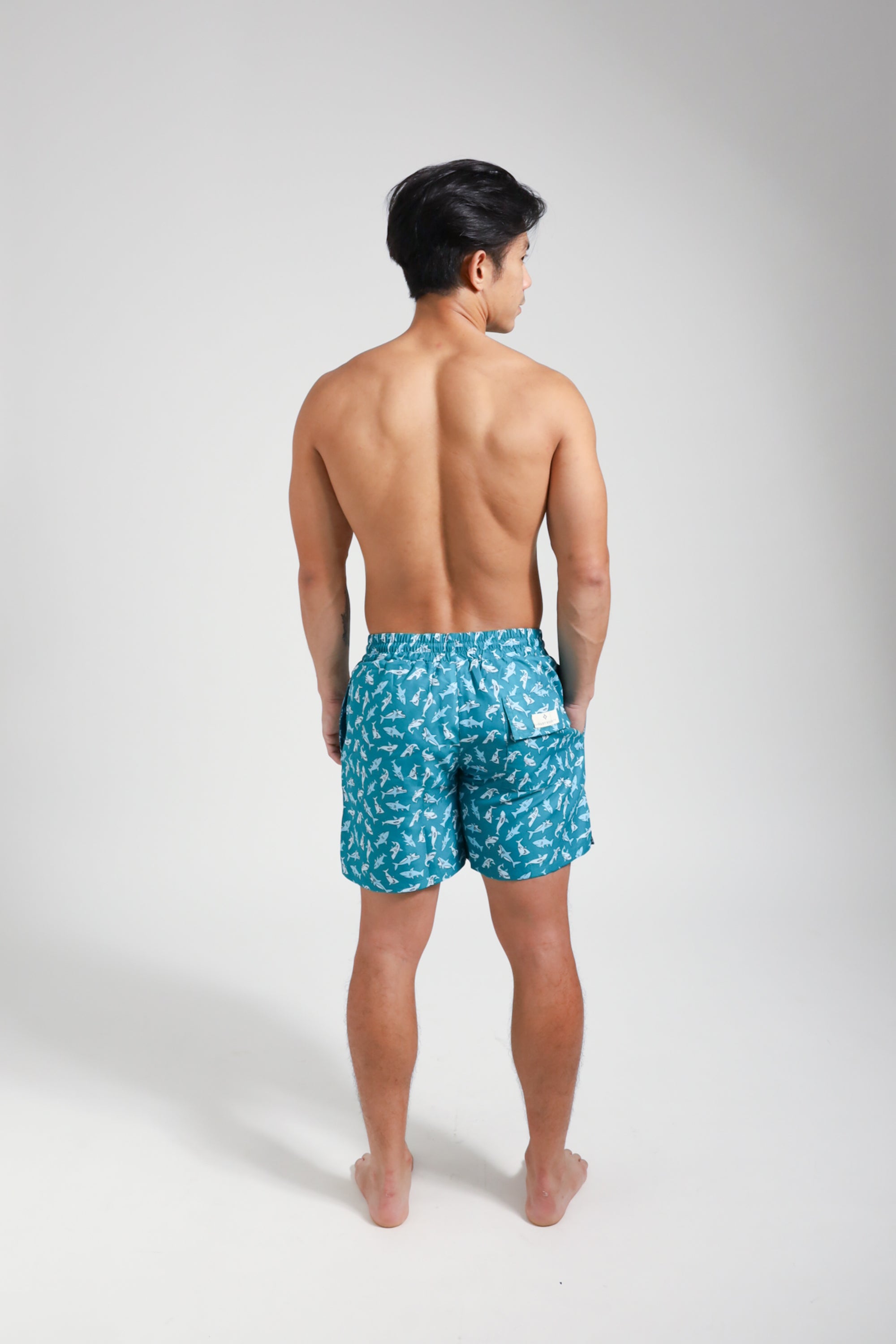 Southport Men's Quick-Dry Swim Trunks with UPF 50+ Sun Protection - Shark Print Beach Shorts for Swimming, Surfing & Vacation Wear