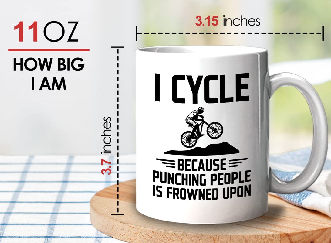 11oz White Mountain Bike Coffee Mug - Funny Cycling Gift for Bikers & Bike Lovers - Perfect for Road Cycling, Mountain Biking & Dirt Bike Enthusiasts - Great for Coffee Breaks, Office Use & Cycling Events