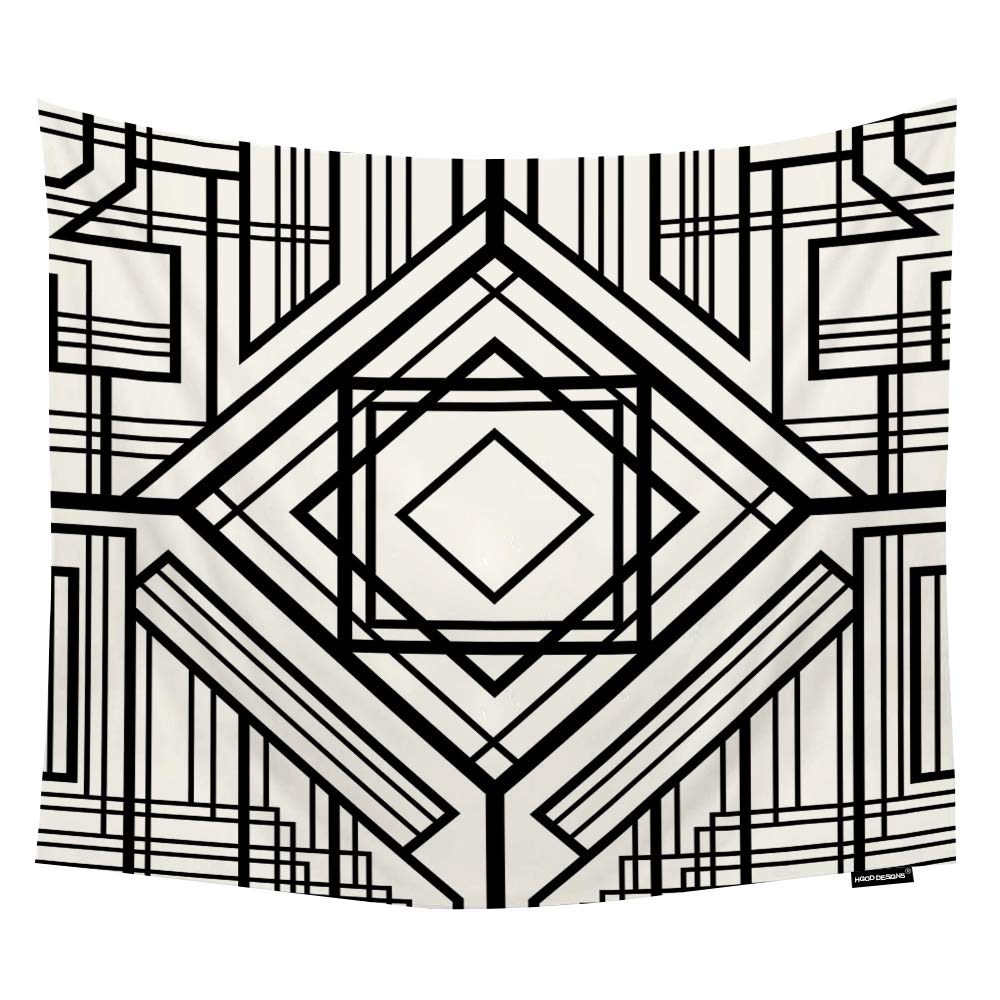 HGOD DESIGNS Black and White Geometric Tapestry - Art Deco Inspired Intertwined Stripes Pattern Wall Hanging (60