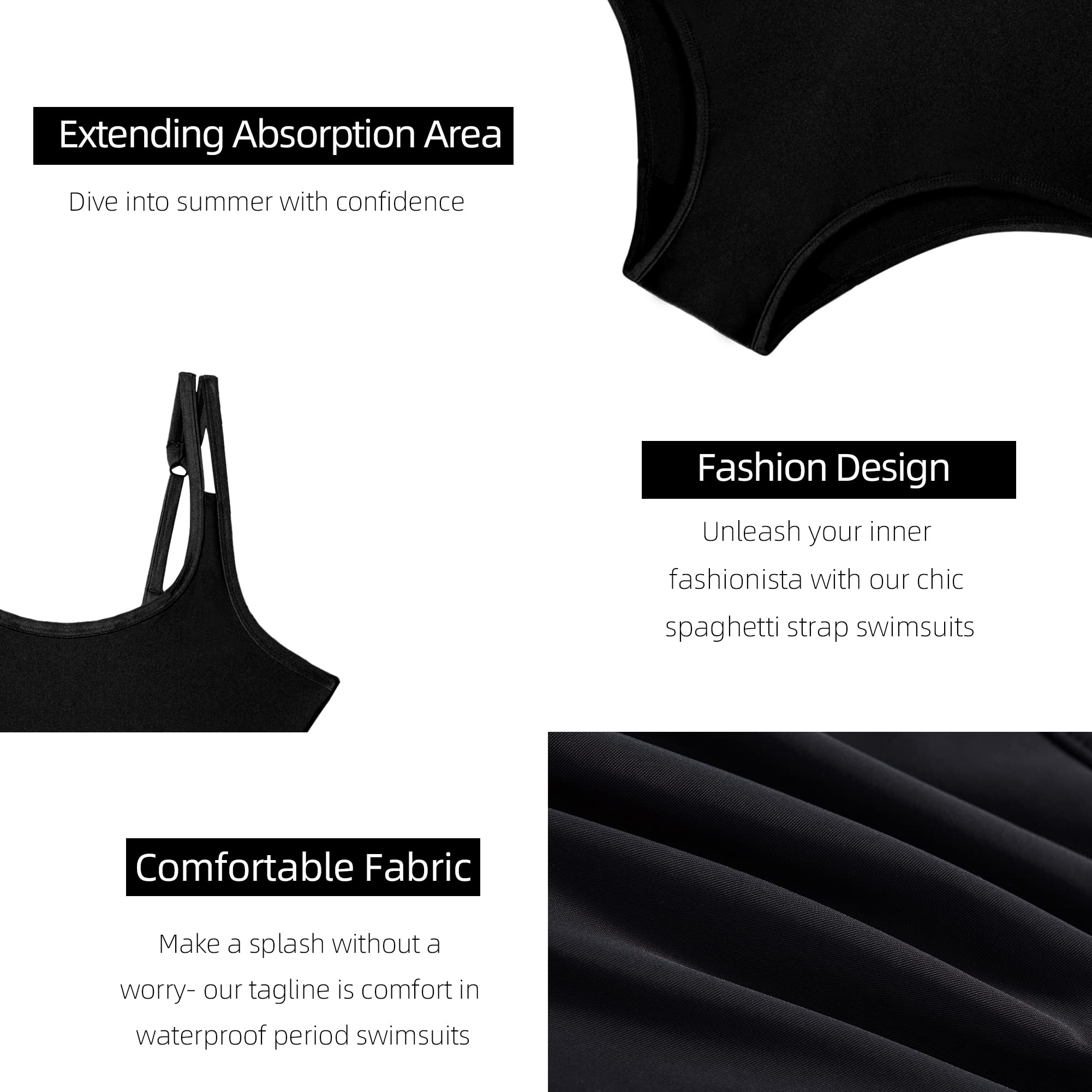 Mordlanka Period Swimwear for Women & Teens - Thin Strap One Piece Swimsuit - Comfortable Leakproof Bathing Suit for Swimming, Surfing & Beach Activities