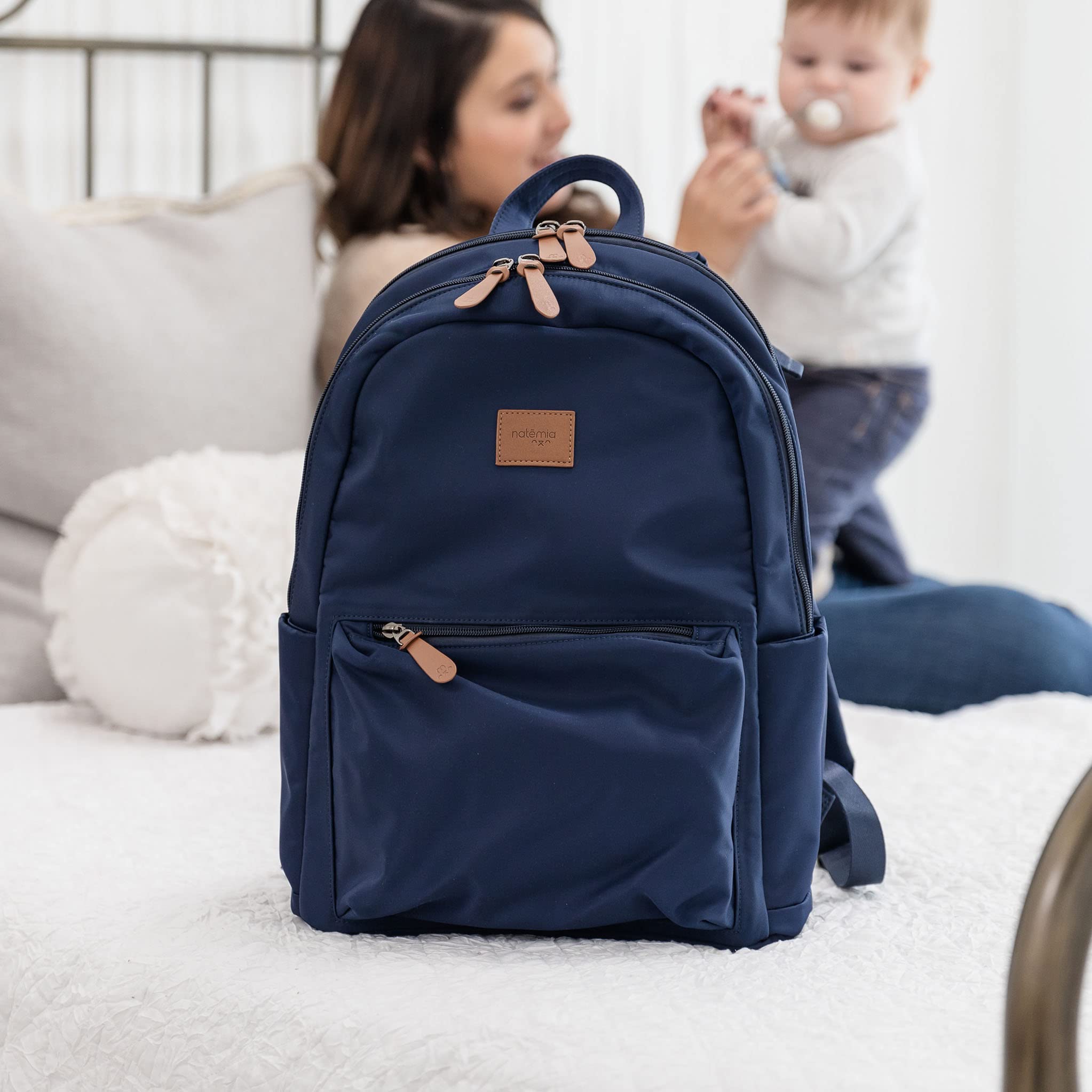 Natemia Waterproof Diaper Backpack - Large Baby Bag with Multiple Pockets, Stroller Straps & Portable Changing Pad - Perfect for Travel, Daycare & On-the-Go Parents