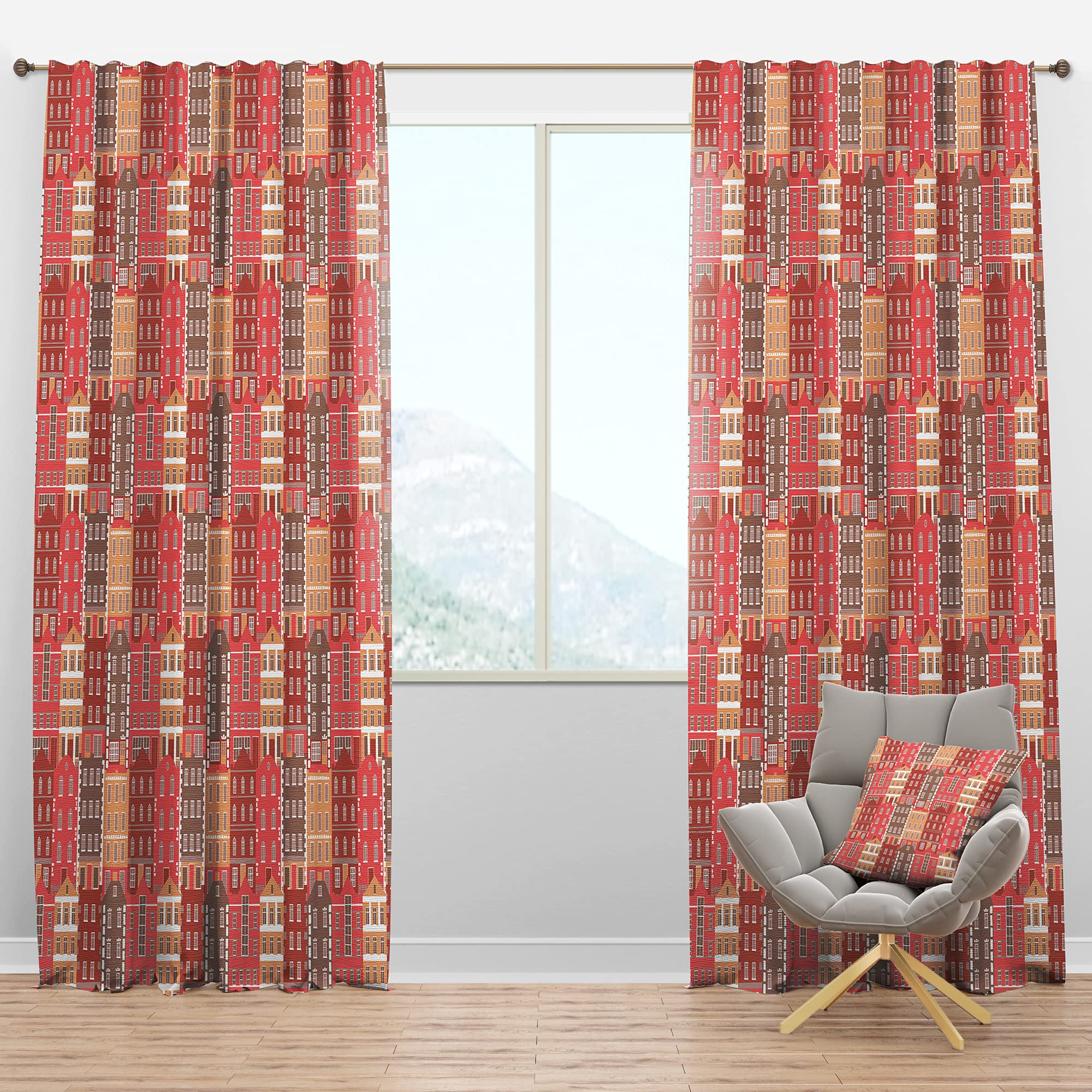 DesignQ Blackout Curtains - Hand-Painted Colorful Houses Pattern - Thermal Insulated Room Darkening Drapes for Bedroom & Living Room (52x95 Inches, Single Panel) - Perfect for Home Decor, Nursery & Light-Sensitive Sleepers