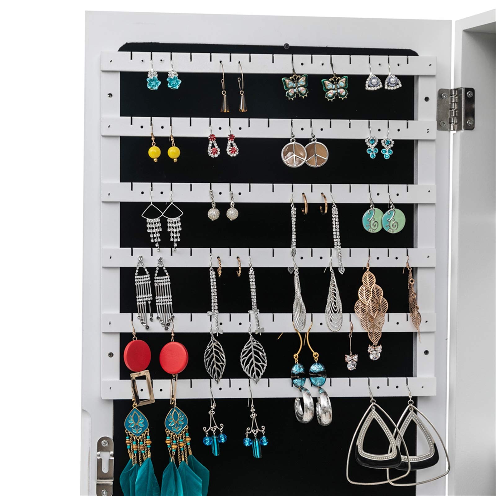 Full Length Mirror Jewelry Cabinet Armoire with Lock - Standing Jewelry Organizer Storage with Inner Mirror (White) - Perfect for Bedroom, Closet & Dressing Room Organization