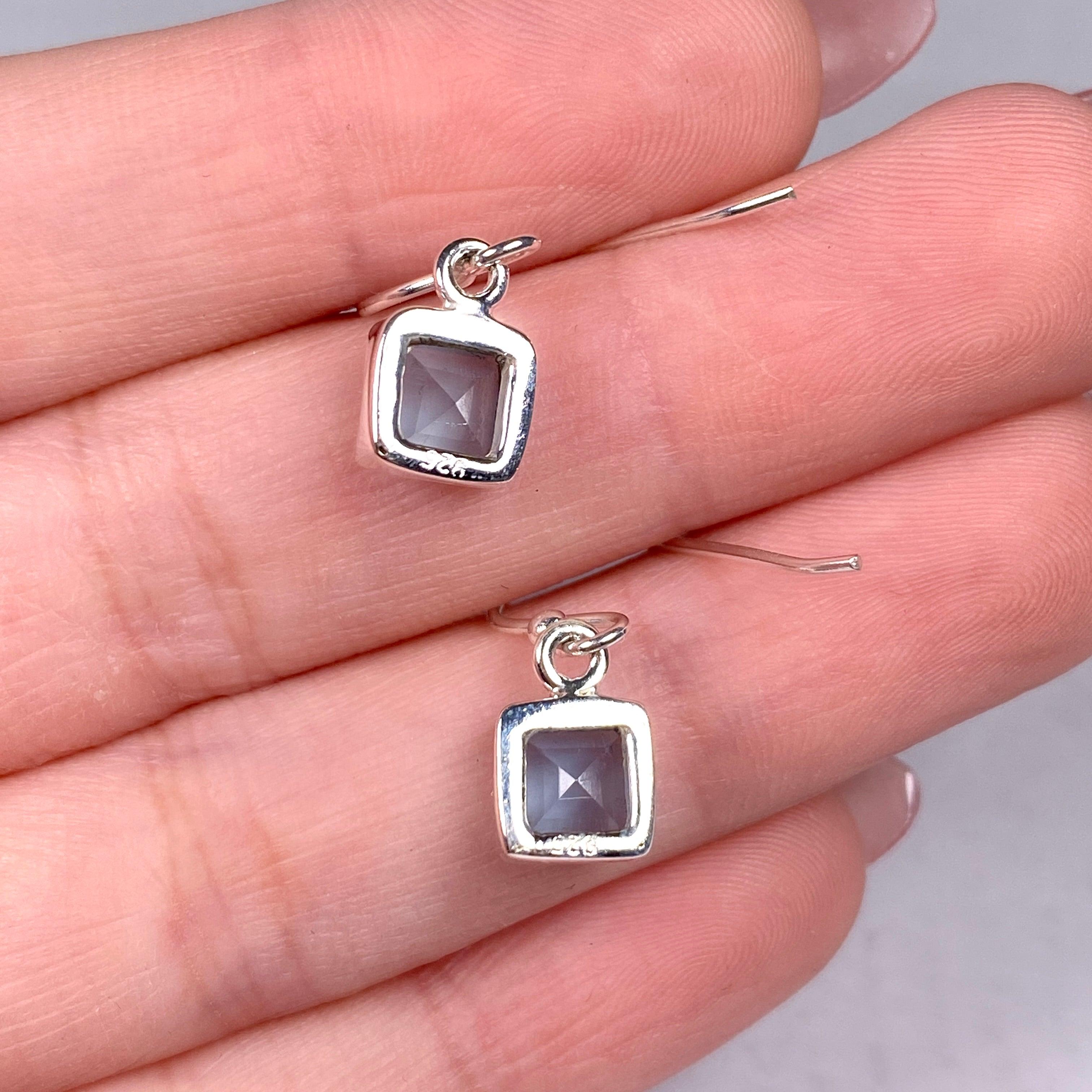 Blue Chalcedony Petite Square Faceted Earrings R2363 BCS - Elegant Dainty Jewelry for Women, Perfect for Parties, Weddings & Everyday Wear