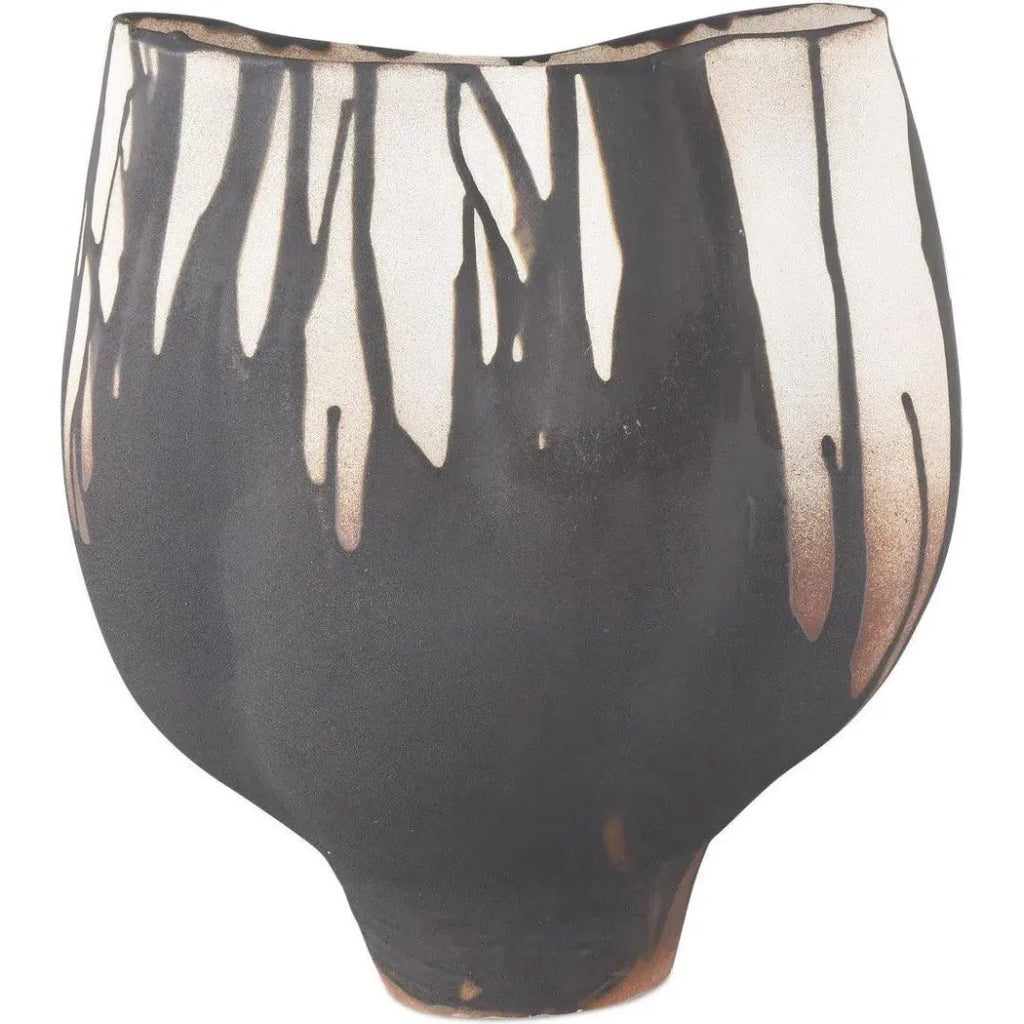 12 Inch Inoue Porcelain Black Vase - Elegant Home Decor for Living Room, Dining Table & Office Centerpiece