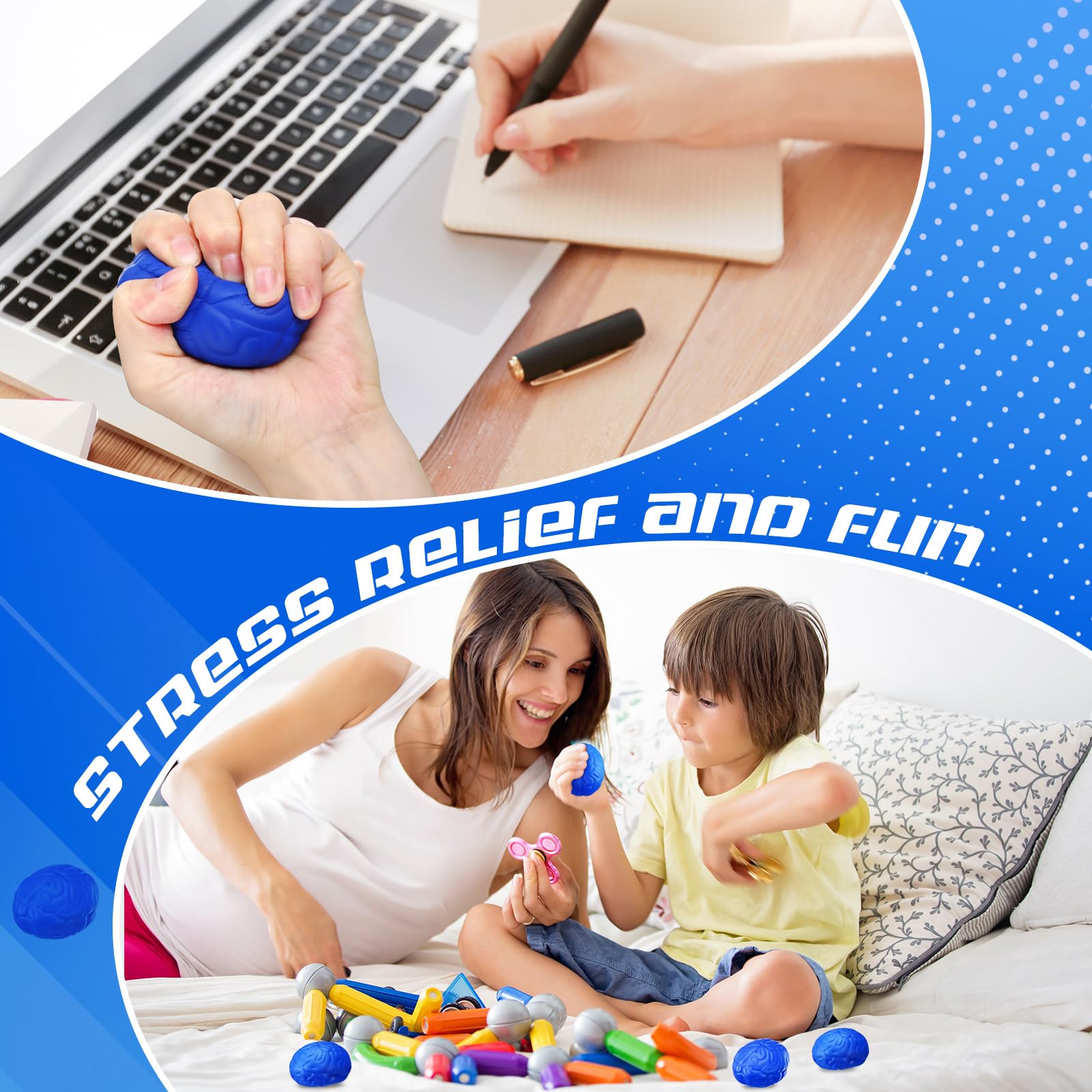 Jenaai 30 Pack Halloween Stress Balls - 2.76 Inch PU Squeeze Toys for Hand Muscle Exercise, Grip Strength & Stress Relief - Fun Therapy Toys for Teens & Adults (Blue) - Perfect for Office, Classroom & Halloween Party Favors