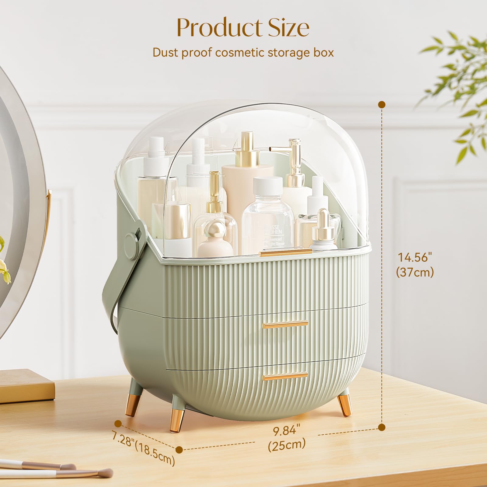 Multi-Functional Makeup Organizer Case - Dustproof Cosmetic Storage Box & Jewelry Organizer for Skincare Products, Desktop, Bathroom & Bedroom - Compact Finishing Box (Mint Green) | Perfect for Travel, Home Organization & Daily Beauty Routine