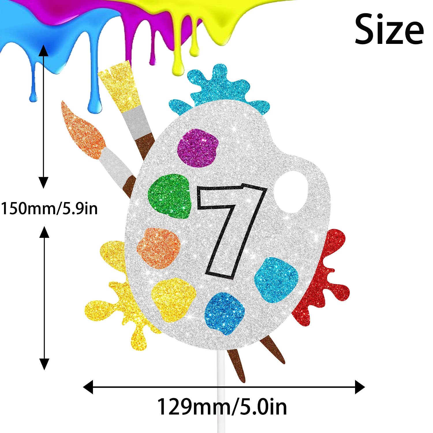 7th Birthday Slime Cake Topper - Artistic Palette Painting Graffiti Design for Boys & Girls - 7 Years Old Party Decorations - Perfect for Birthday Cakes, Cupcakes, and Dessert Tables