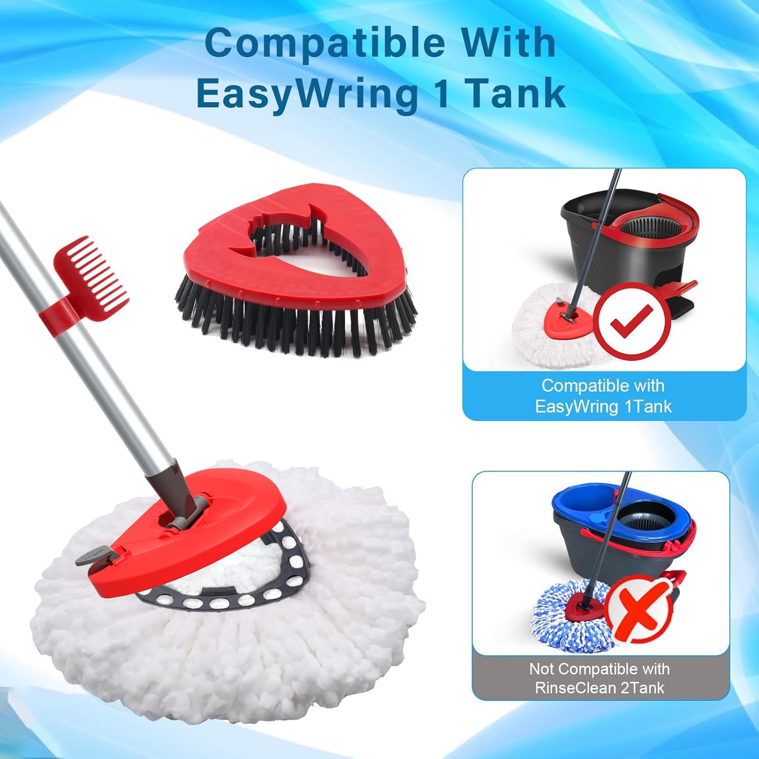 2 Pack Spin Mop Heads Replacement for O Cedar EasyWring 1Tank - Upgraded Microfiber Scrub Brush Refills with 4-Section Handle & Base Combo - Perfect for Hardwood Floors, Tile, and Kitchen Cleaning