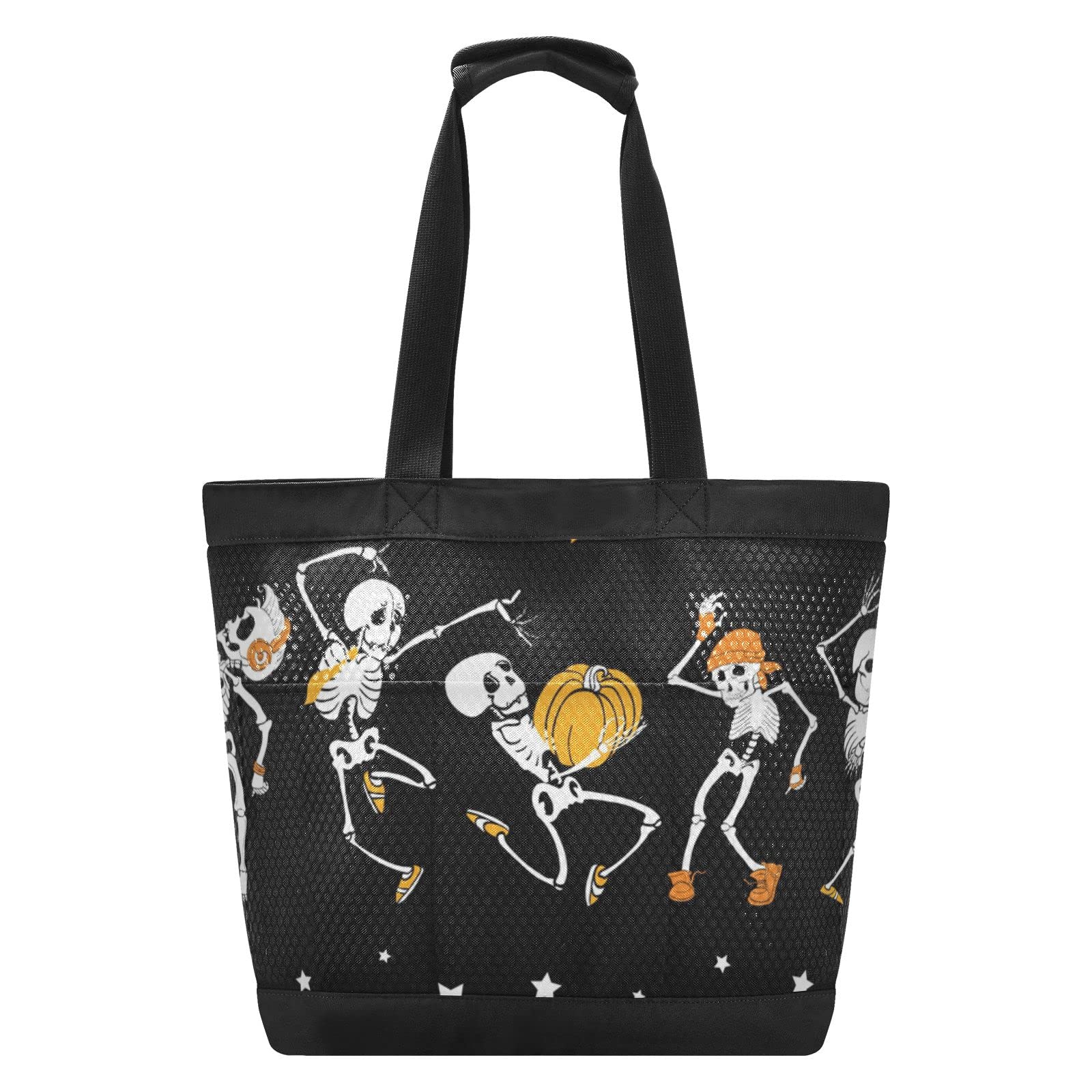 ALAZA Mesh Beach Bag with Dancing Musical Skeletons - Large Foldable Lightweight Tote with Pockets for Grocery Shopping, Picnics & Beach Trips (227ya1h)