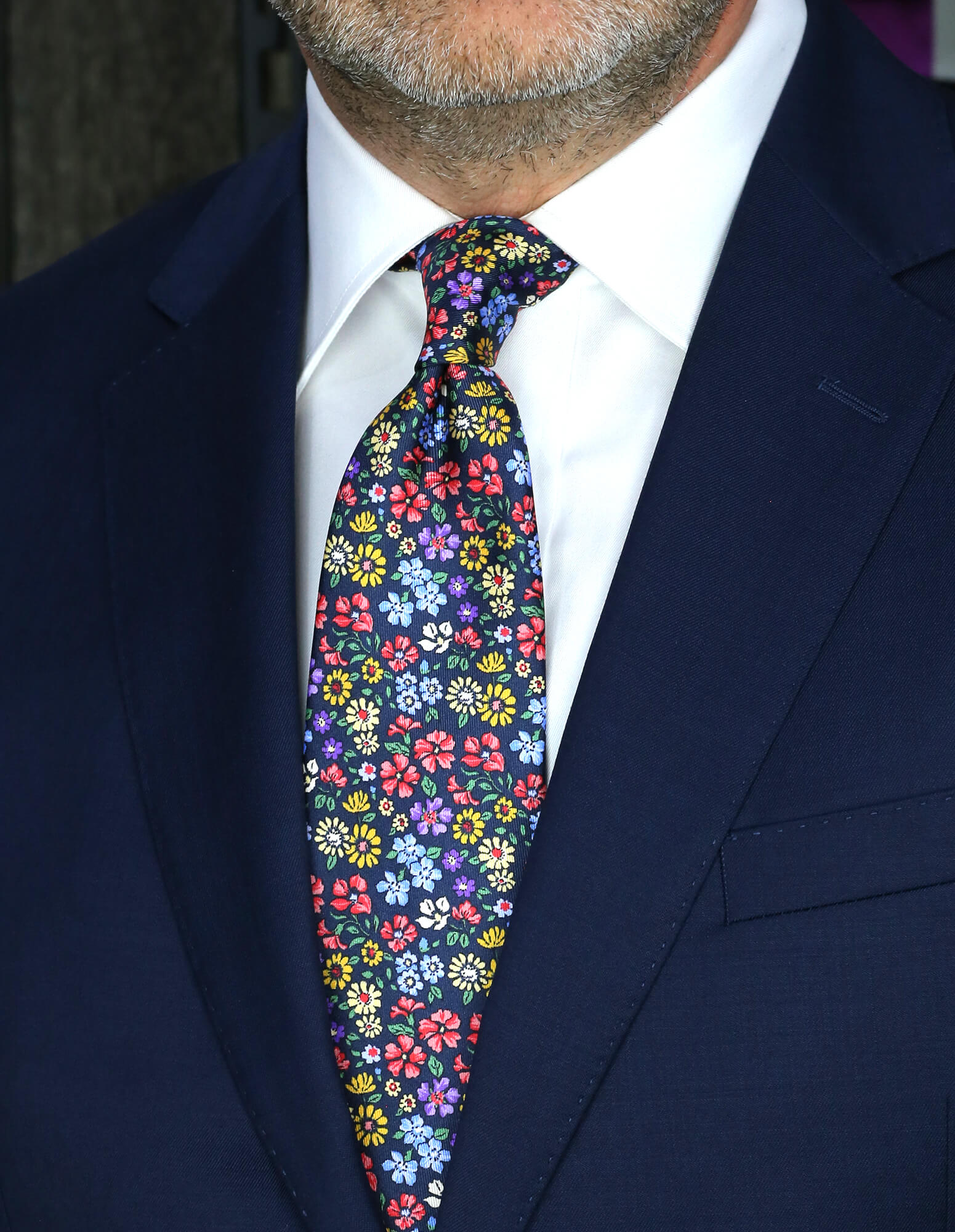 CANTINI Osvaldo Floral Silk Tie for Men - Navy Blue Necktie for Business, Wedding & Formal Occasions