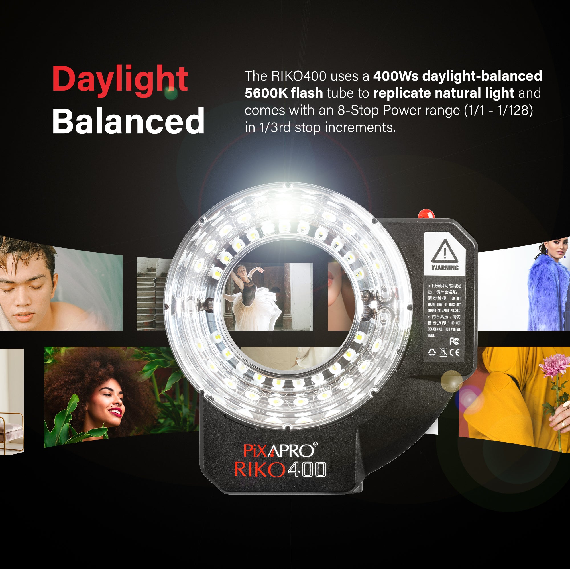 RIKO400 400Ws Professional Daylight Ring Flash for Studio Photography - Compatible with Godox AR400 - Perfect for Portrait, Macro & Fashion Photography