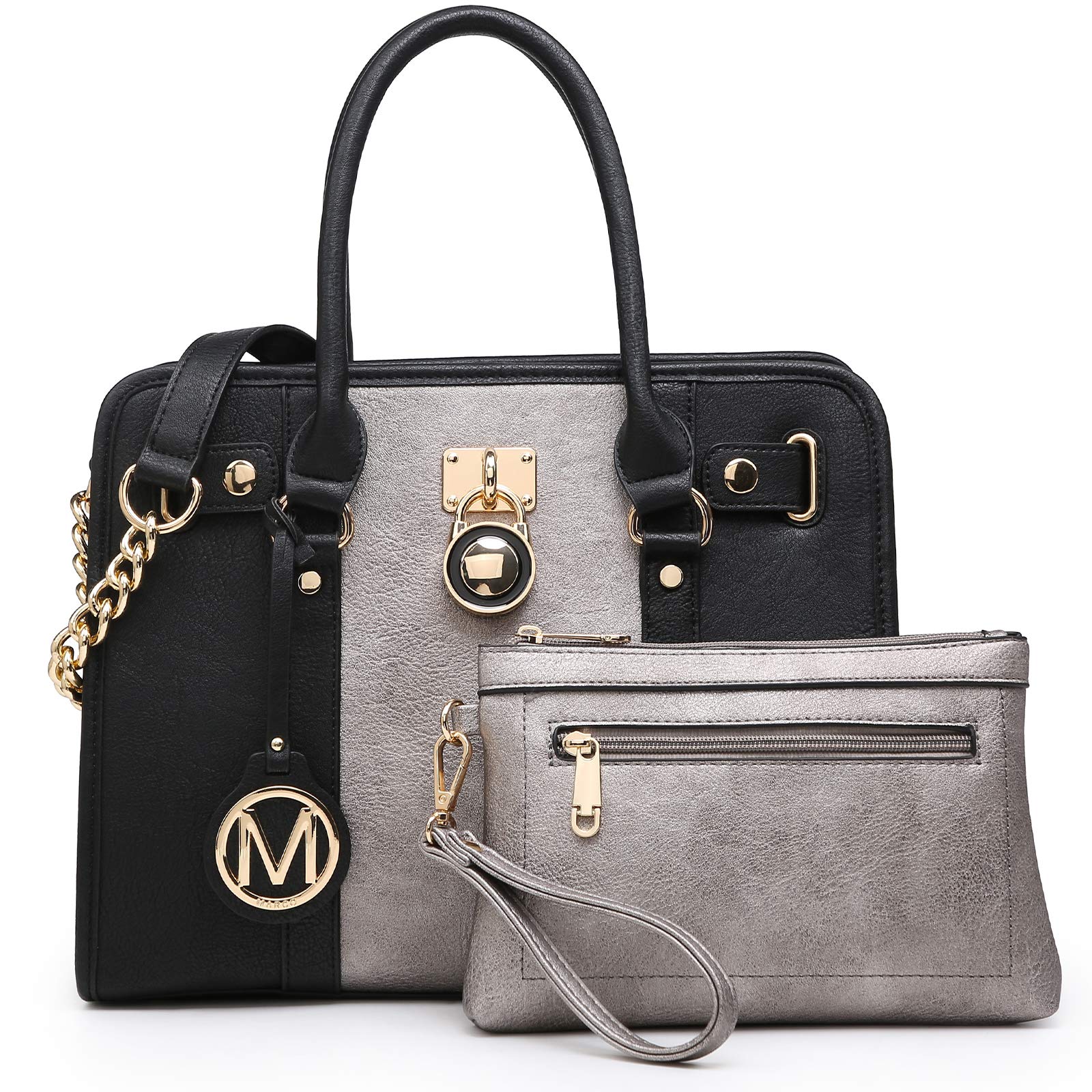 MKP Women's Two-Tone Satchel Handbag & Wallet Set for Work & Travel