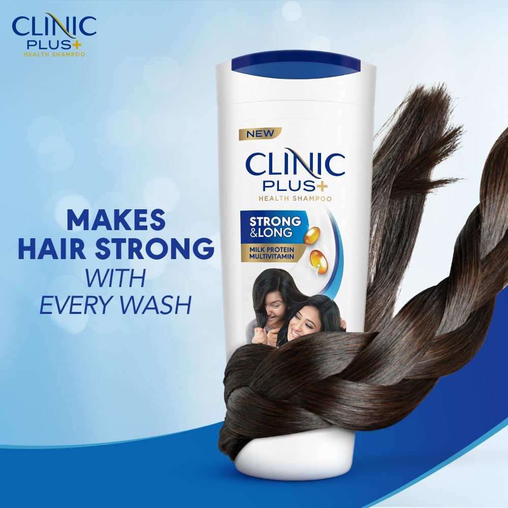 Clinic Plus Strong & Long Hair Growth Shampoo 12oz (355ml) with Milk Proteins & Multivitamins - Strengthening Shampoo for Healthy, Long Hair - Perfect for Daily Hair Care & Scalp Nourishment