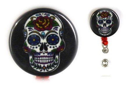 Candy Skull Decorative ID Badge Holder - Rose Design for Work, School & Halloween Costume Accessories | Stylish Lanyard for Nurses, Teachers & Event Staff